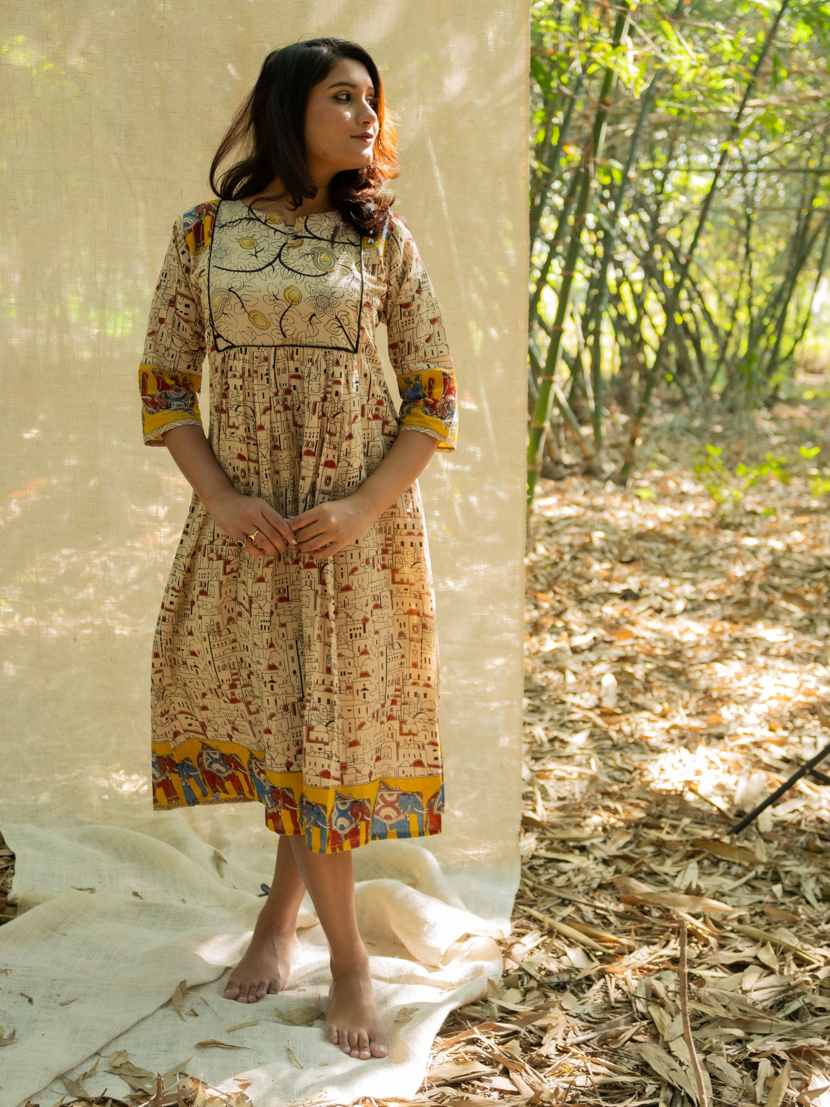 Rang Kari Kalamkari Empire Cotton Dress