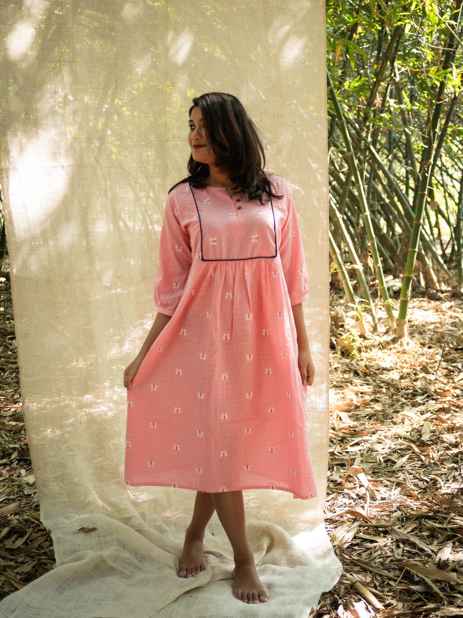 Pink Taarika Print A-Line Cotton Dress