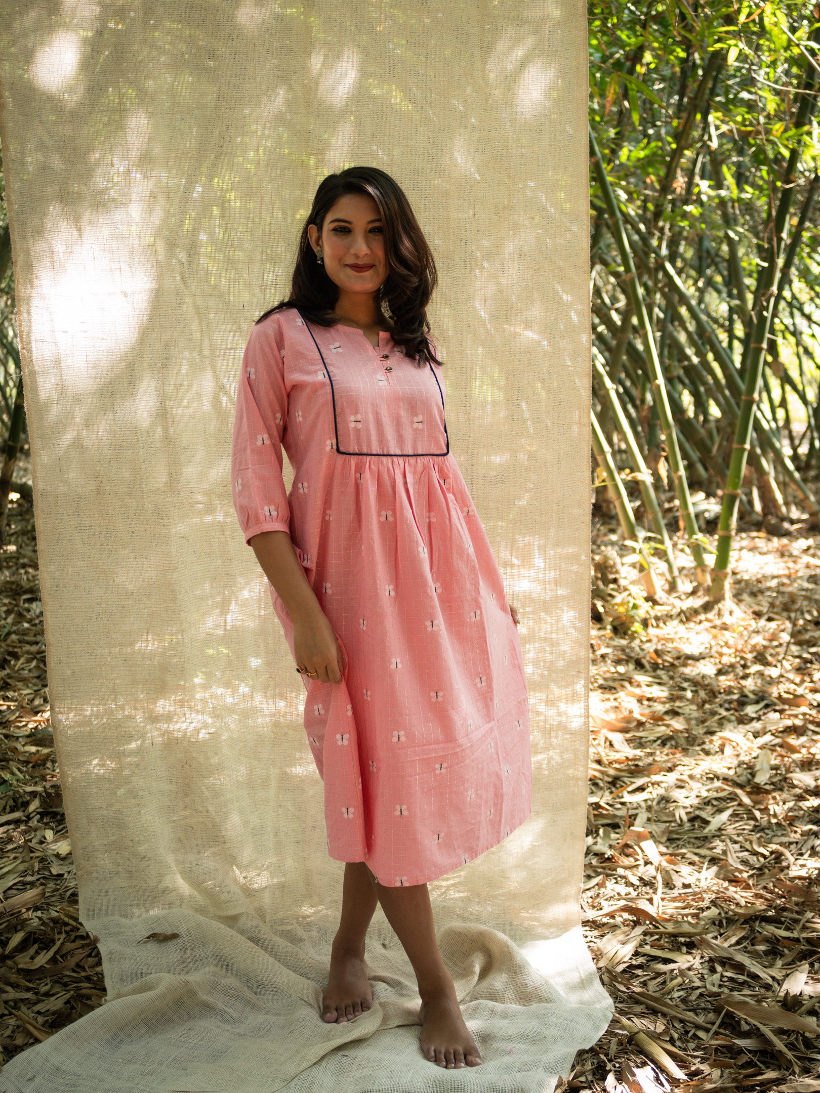 Pink Taarika Print A-Line Cotton Dress