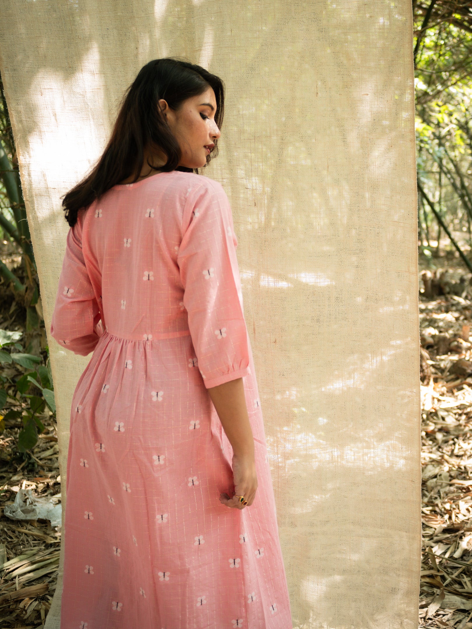 Pink Taarika Print A-Line Cotton Dress