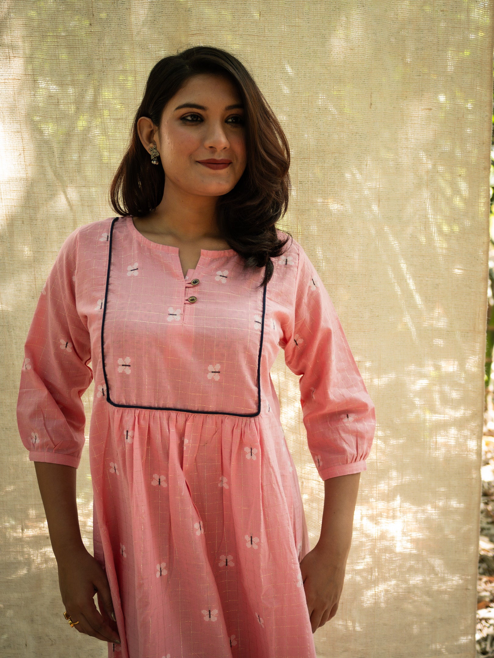 Pink Taarika Print A-Line Cotton Dress