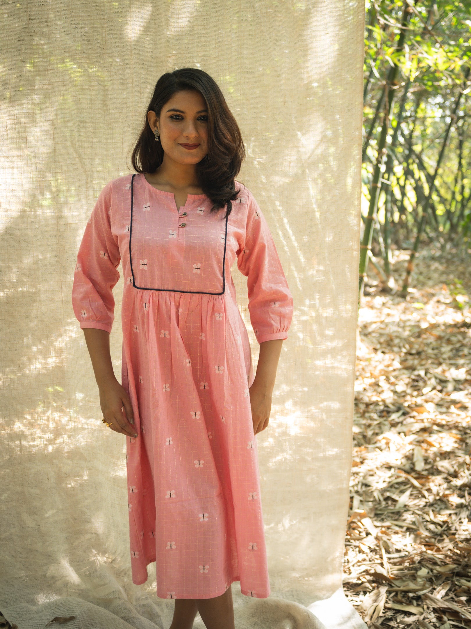 Pink Taarika Print A-Line Cotton Dress