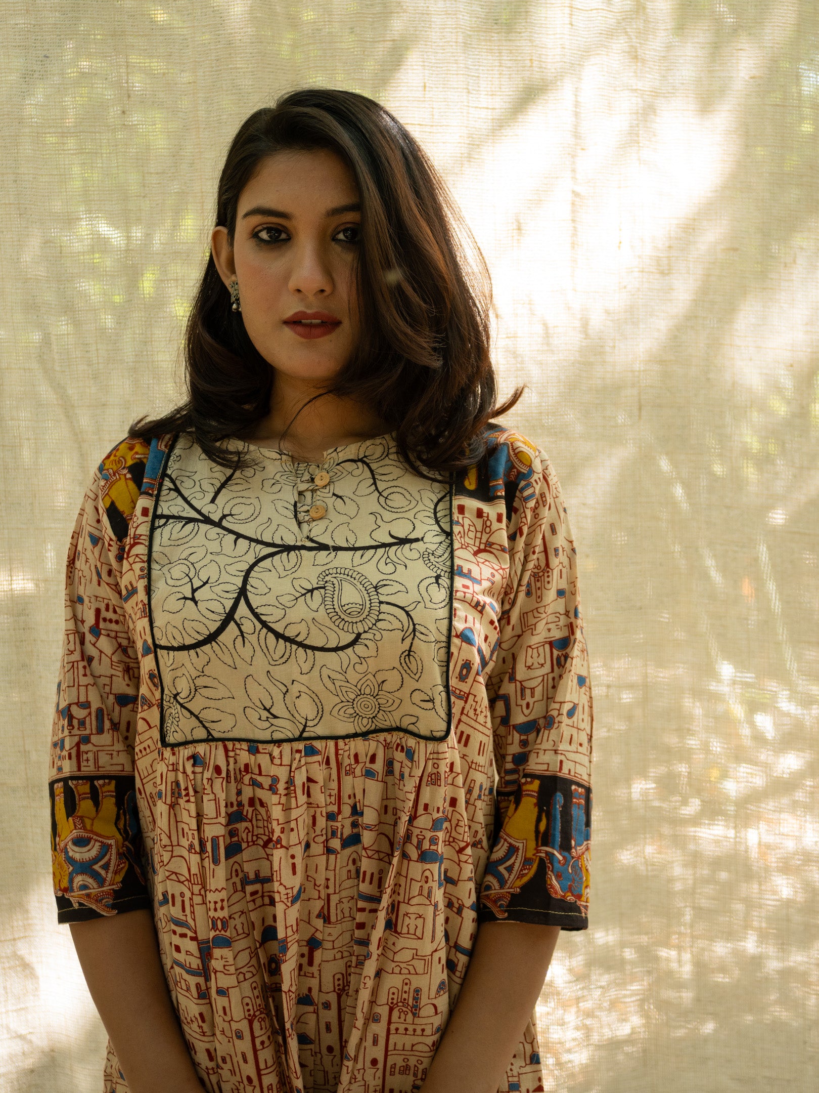 Espresso Kalamkari Print Cotton Dress