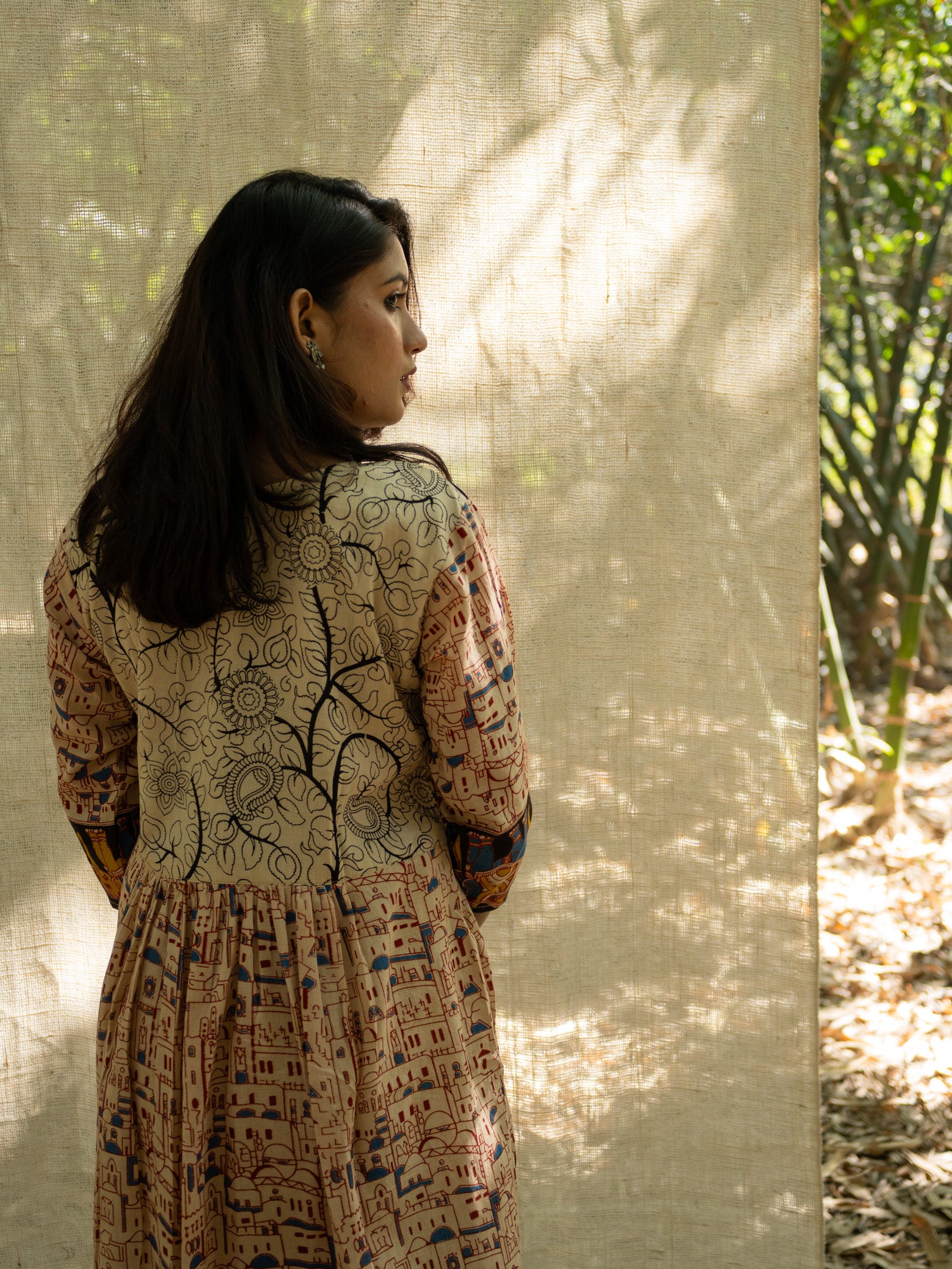 Espresso Kalamkari Print Cotton Dress