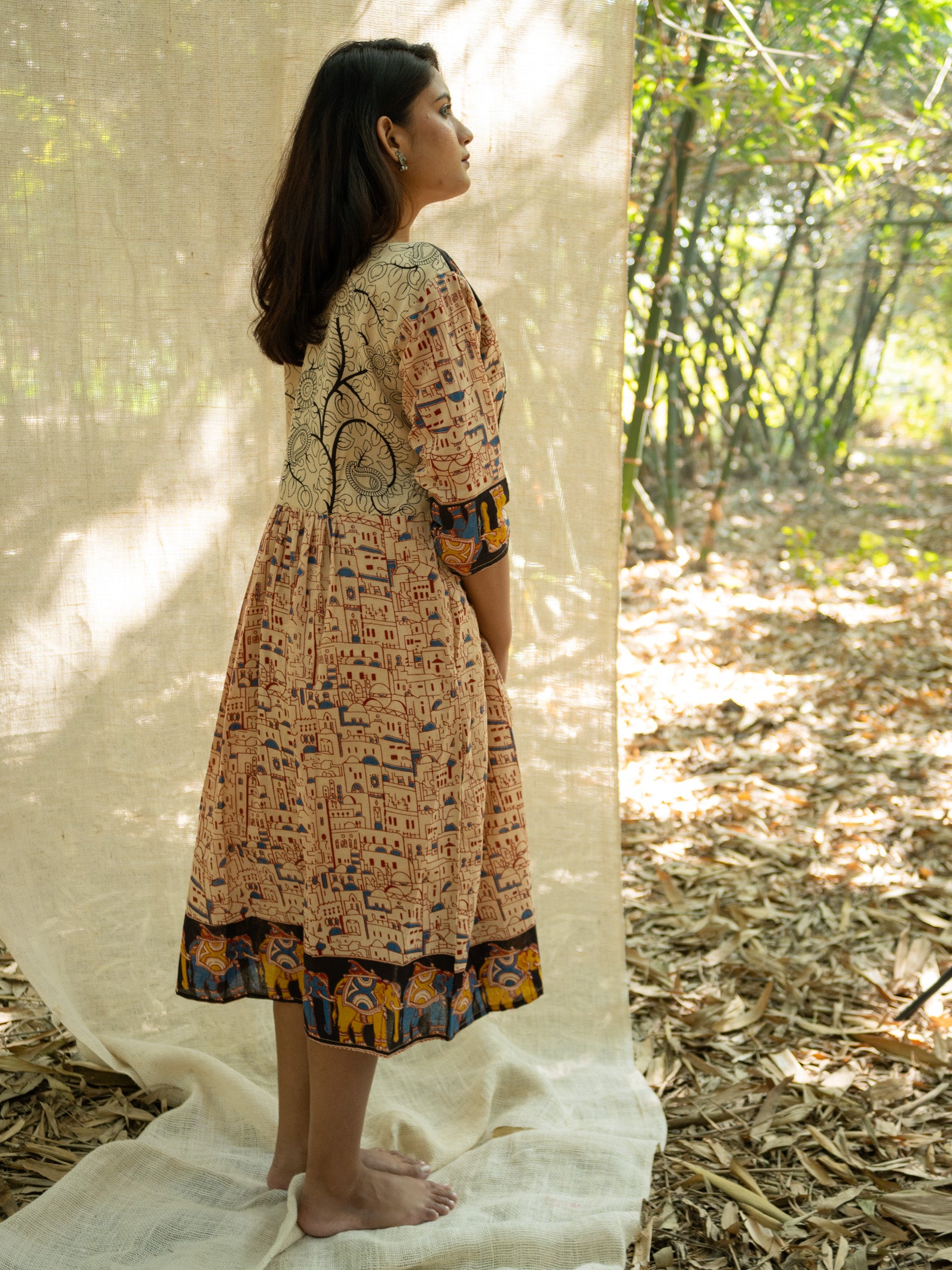 Espresso Kalamkari Print Cotton Dress