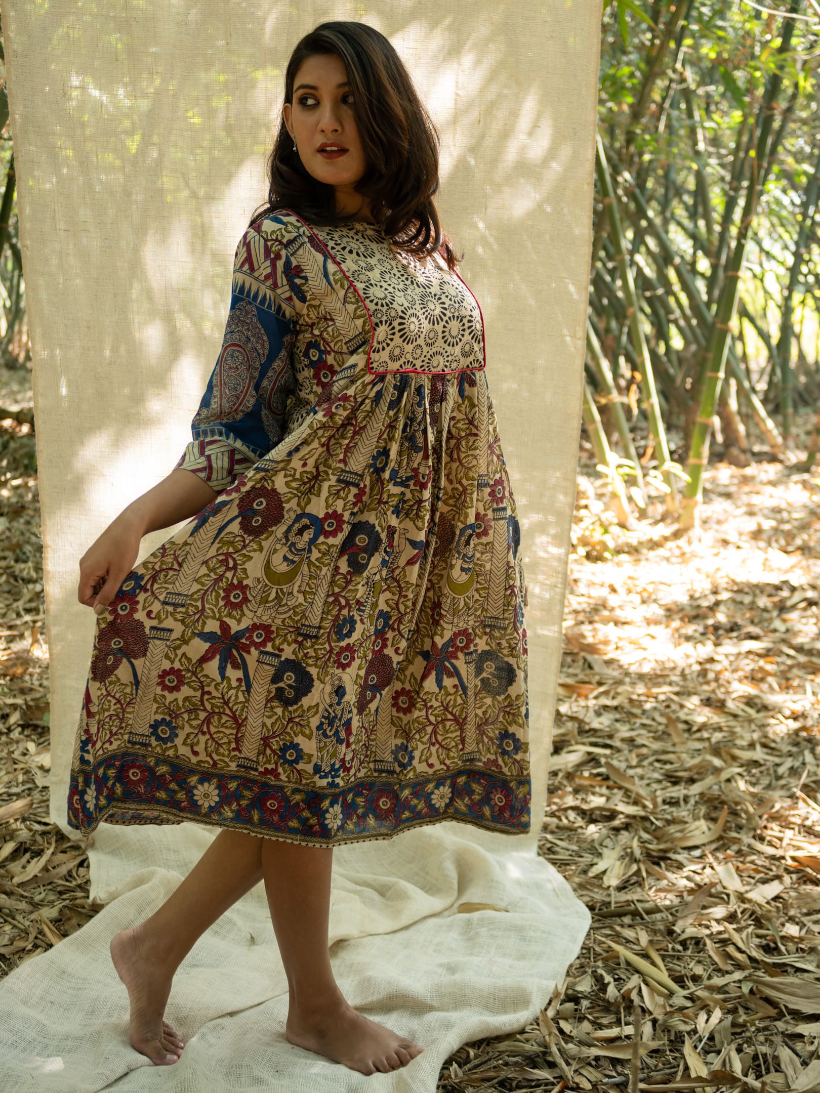 Cobalt Kalamkari Empire Print Cotton Dress
