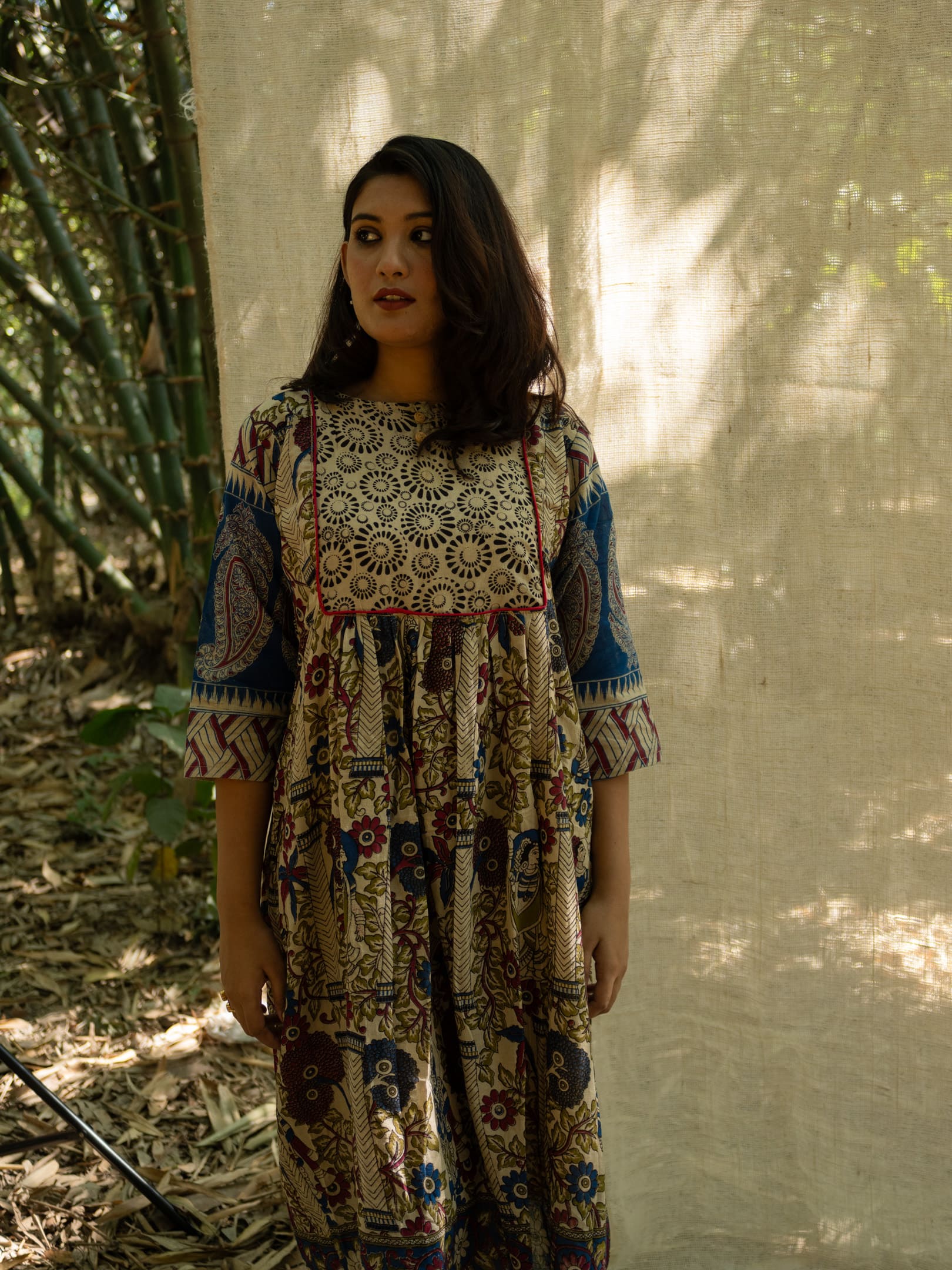 Cobalt Kalamkari Empire Print Cotton Dress