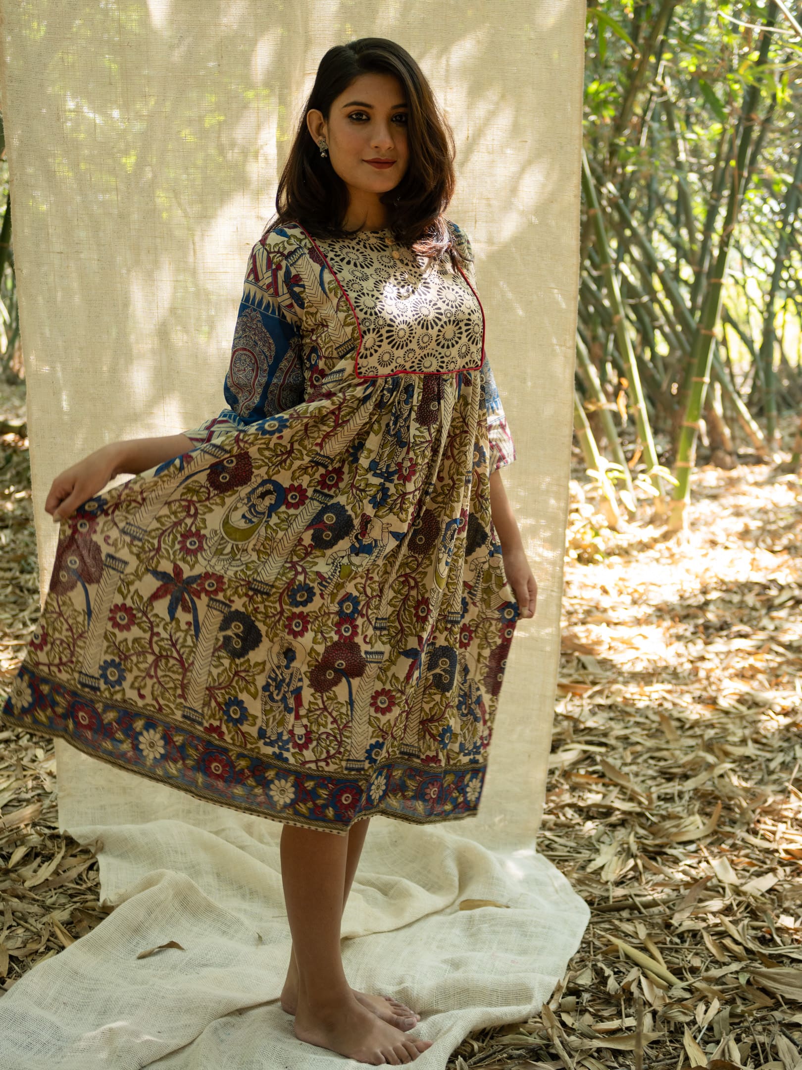 Cobalt Kalamkari Empire Print Cotton Dress