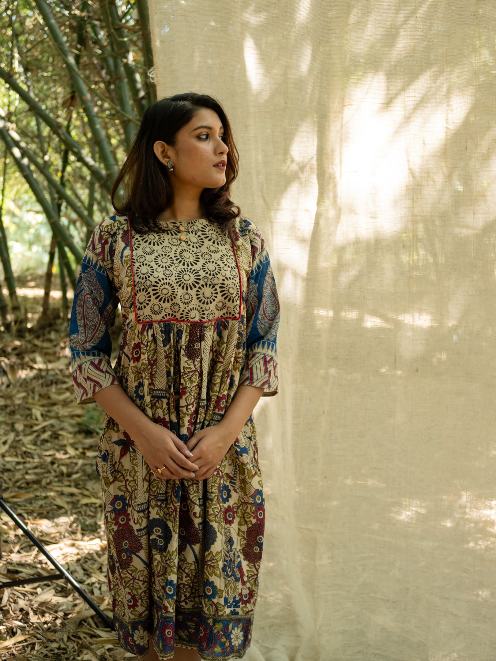 Cobalt Kalamkari Empire Print Cotton Dress