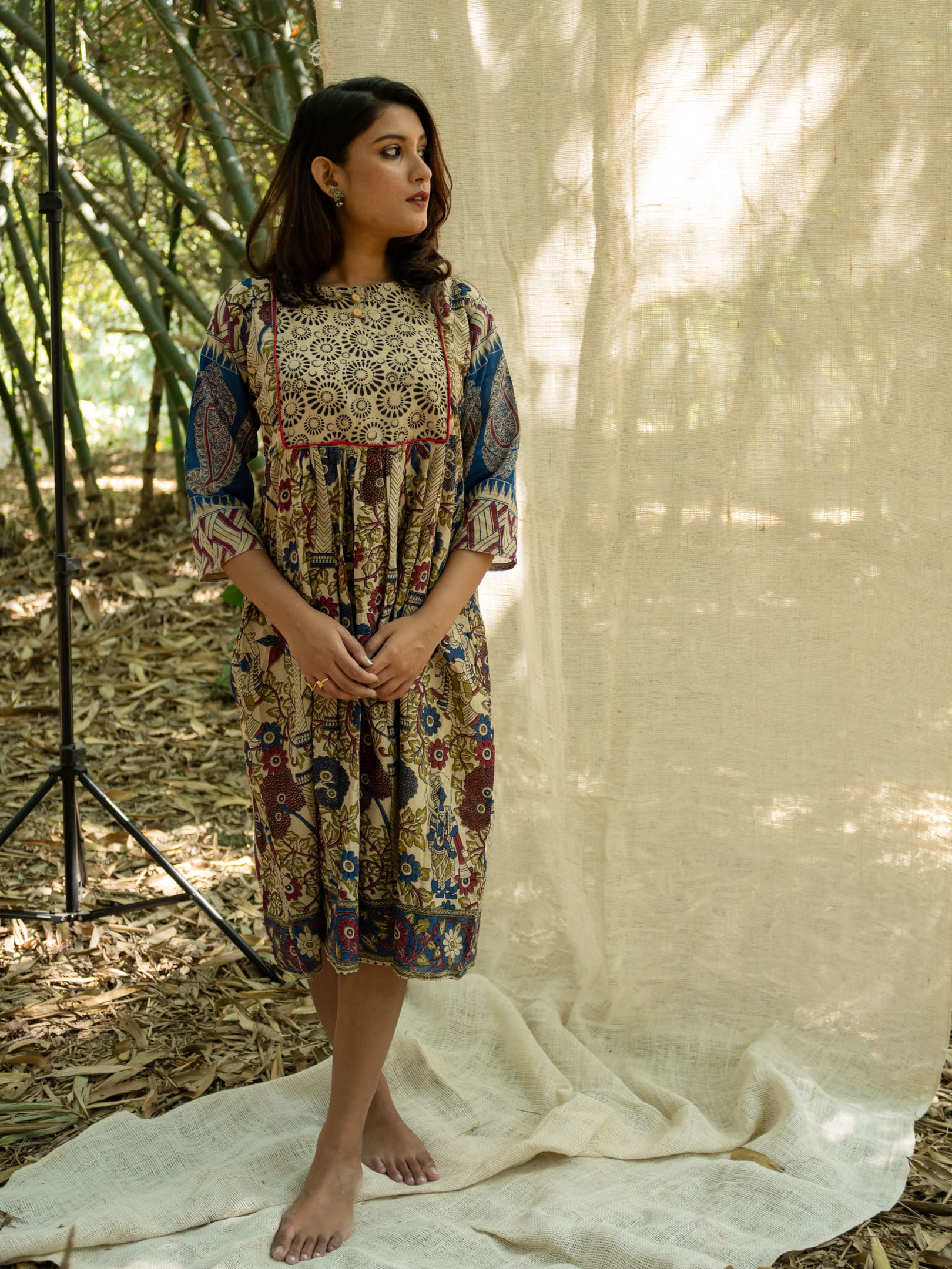 Cobalt Kalamkari Empire Print Cotton Dress