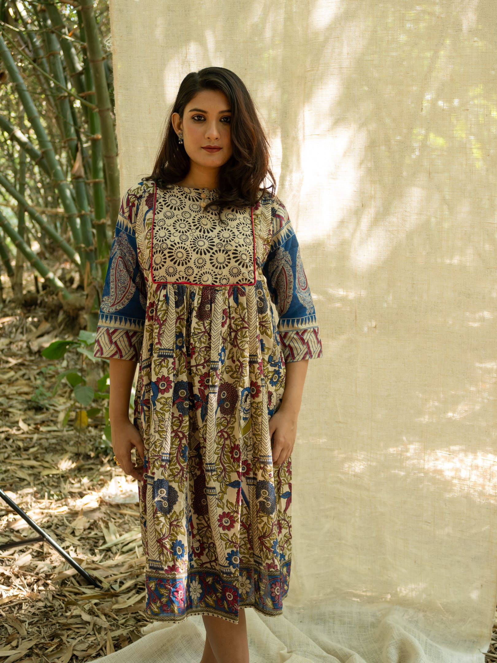 Cobalt Kalamkari Empire Print Cotton Dress