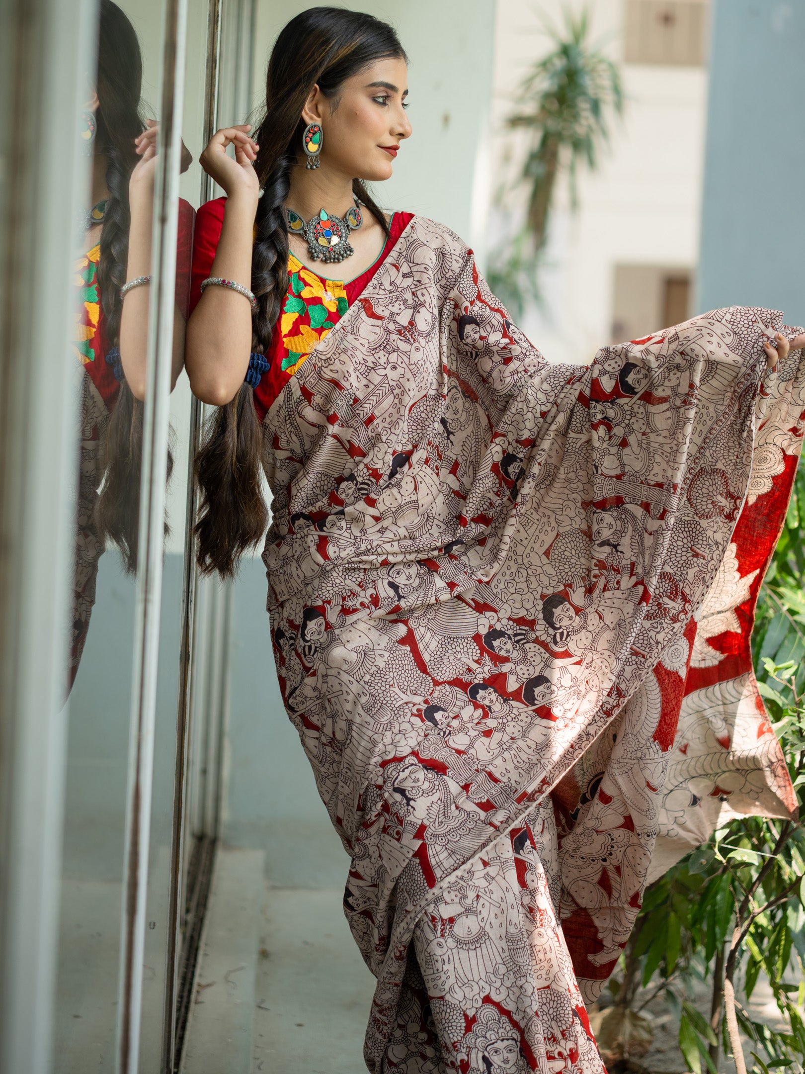 Beetroot Kalamkari Saree