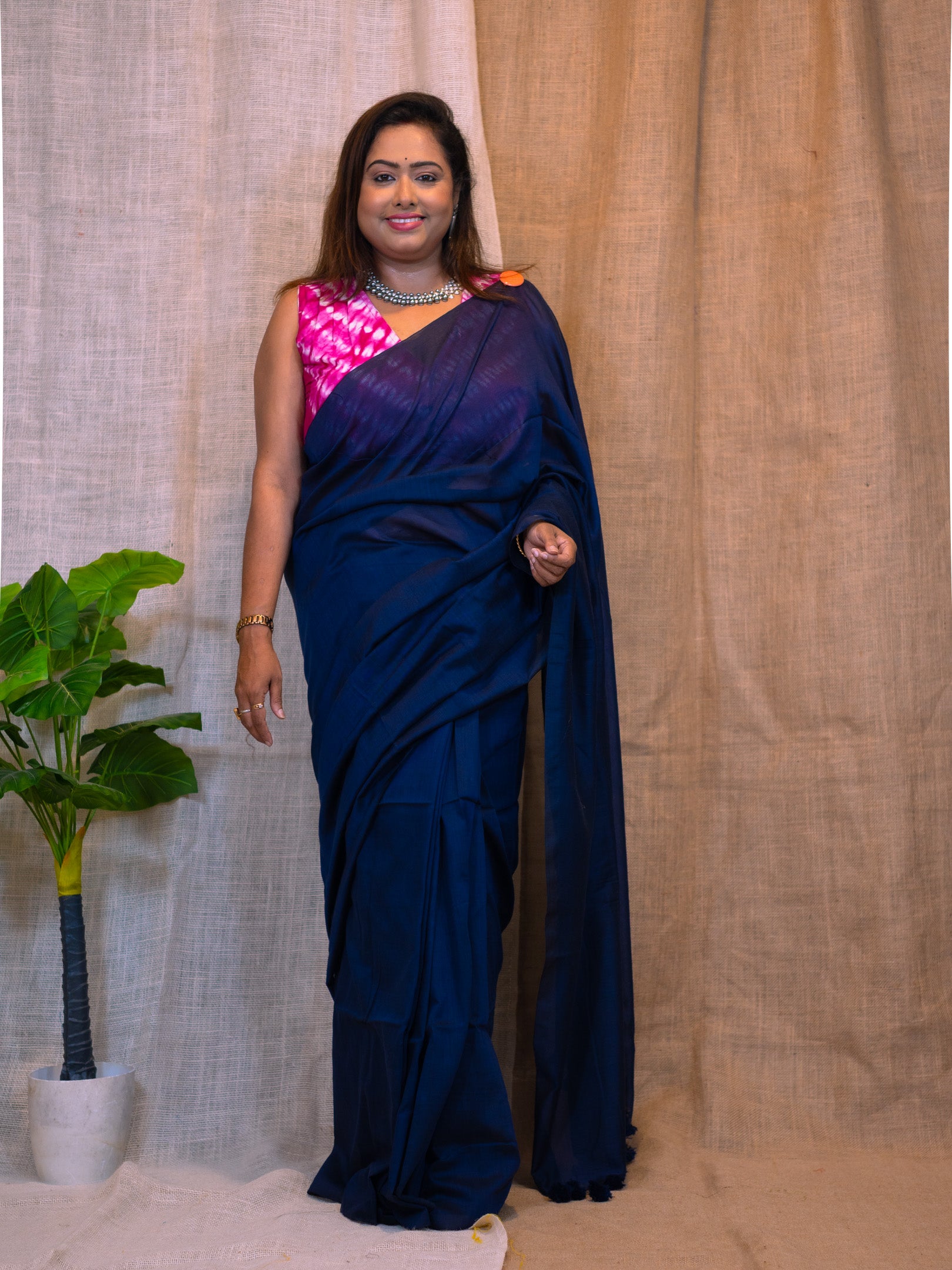 Nocturne Blue Cotton Linen Saree