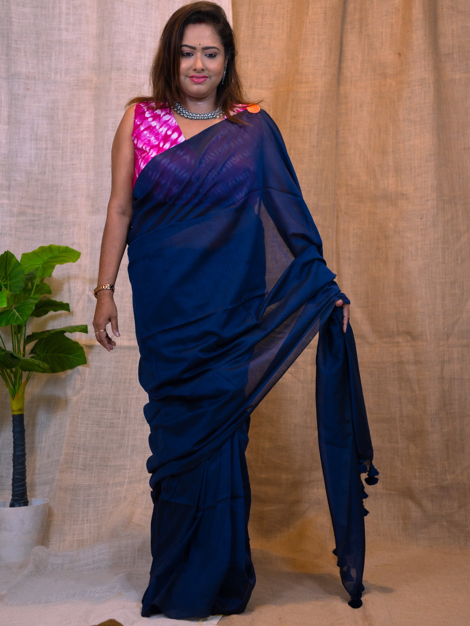 Nocturne Blue Cotton Linen Saree