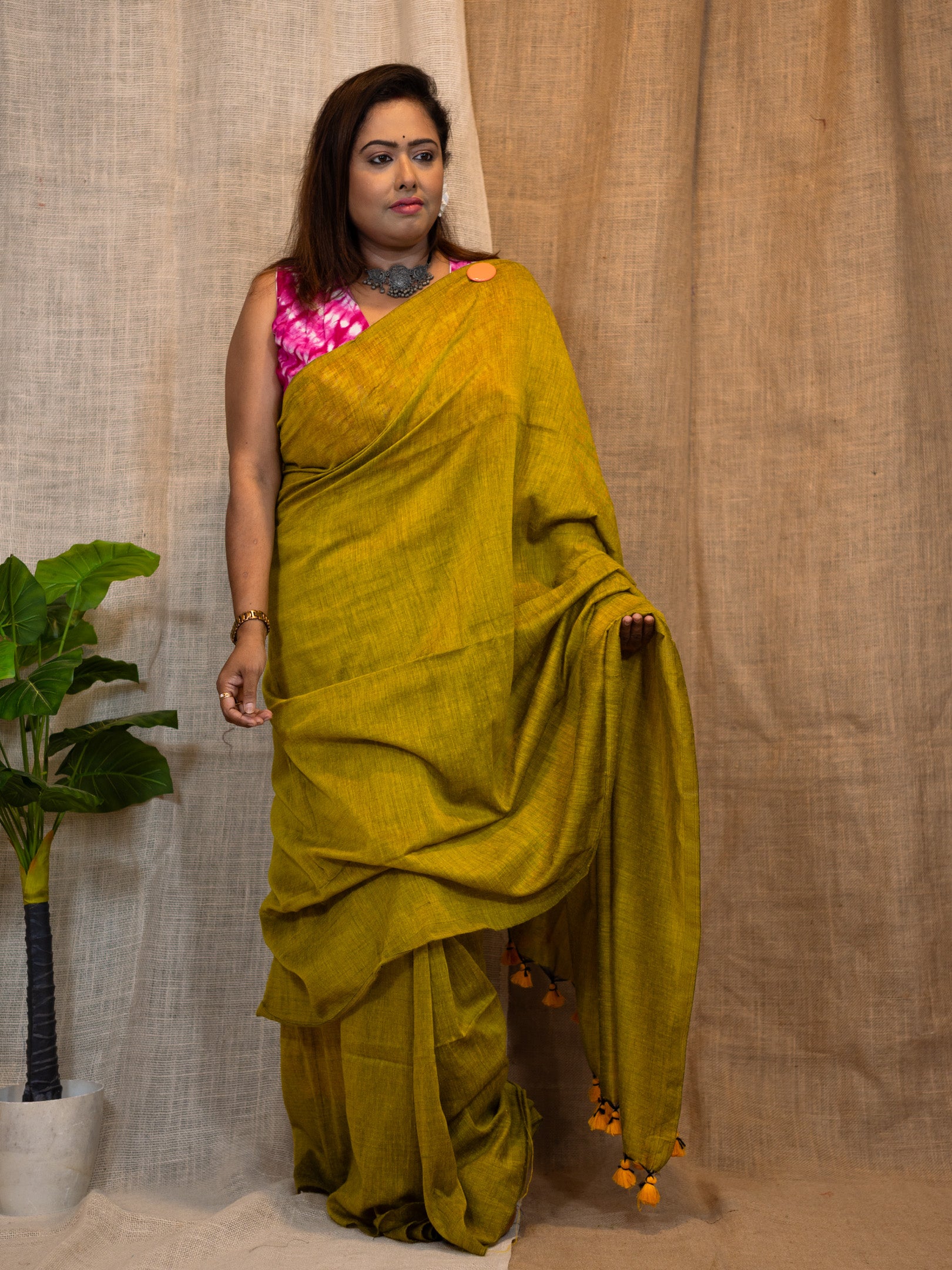 Linen Gold Luster Cotton Saree