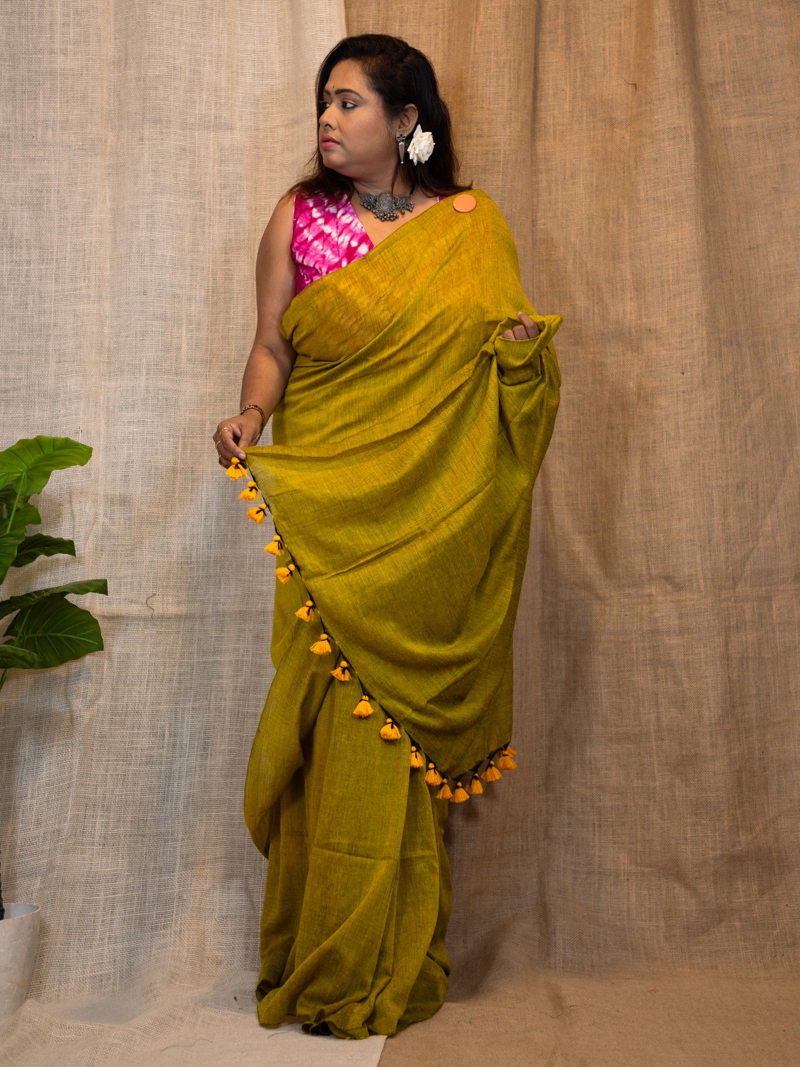 Linen Gold Luster Cotton Saree