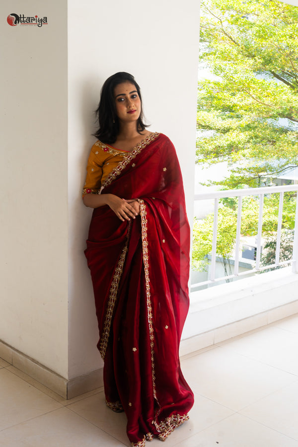 Regal Elegance Zardosi Silk Saree - Uttariya