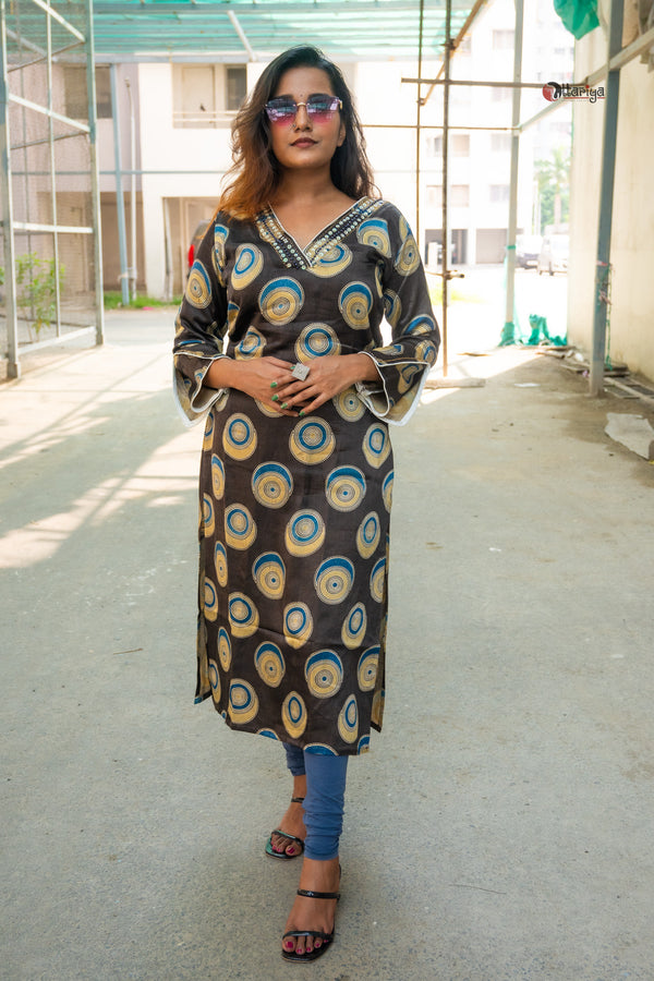 Iron Black Black Designer Modal Silk Kurta