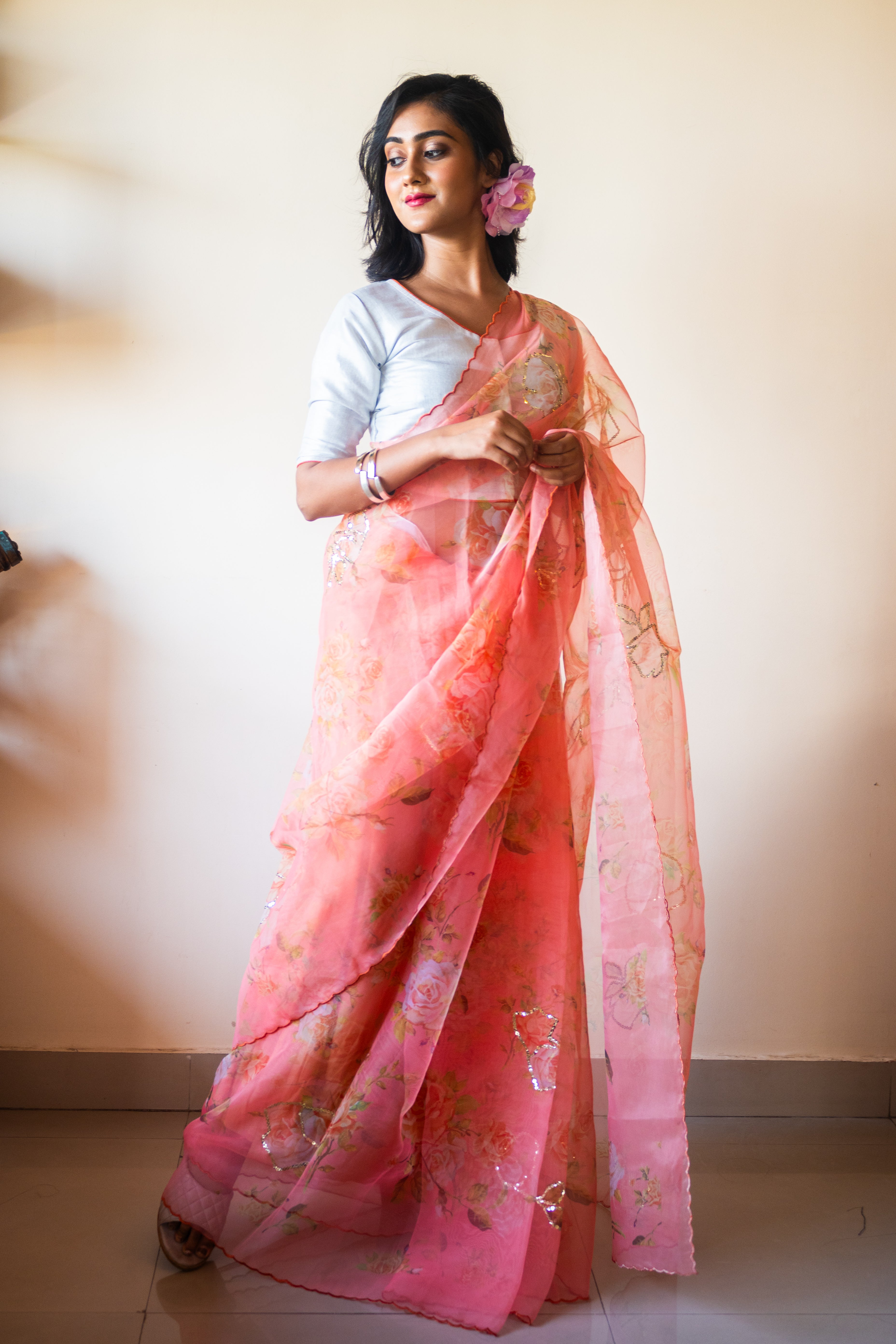 Peach Saree In Cotton Rose Gold at Rs 1499