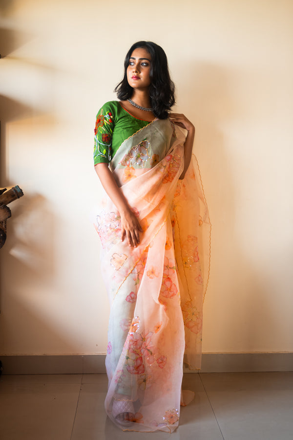 Basant organza silk saree - Uttariya