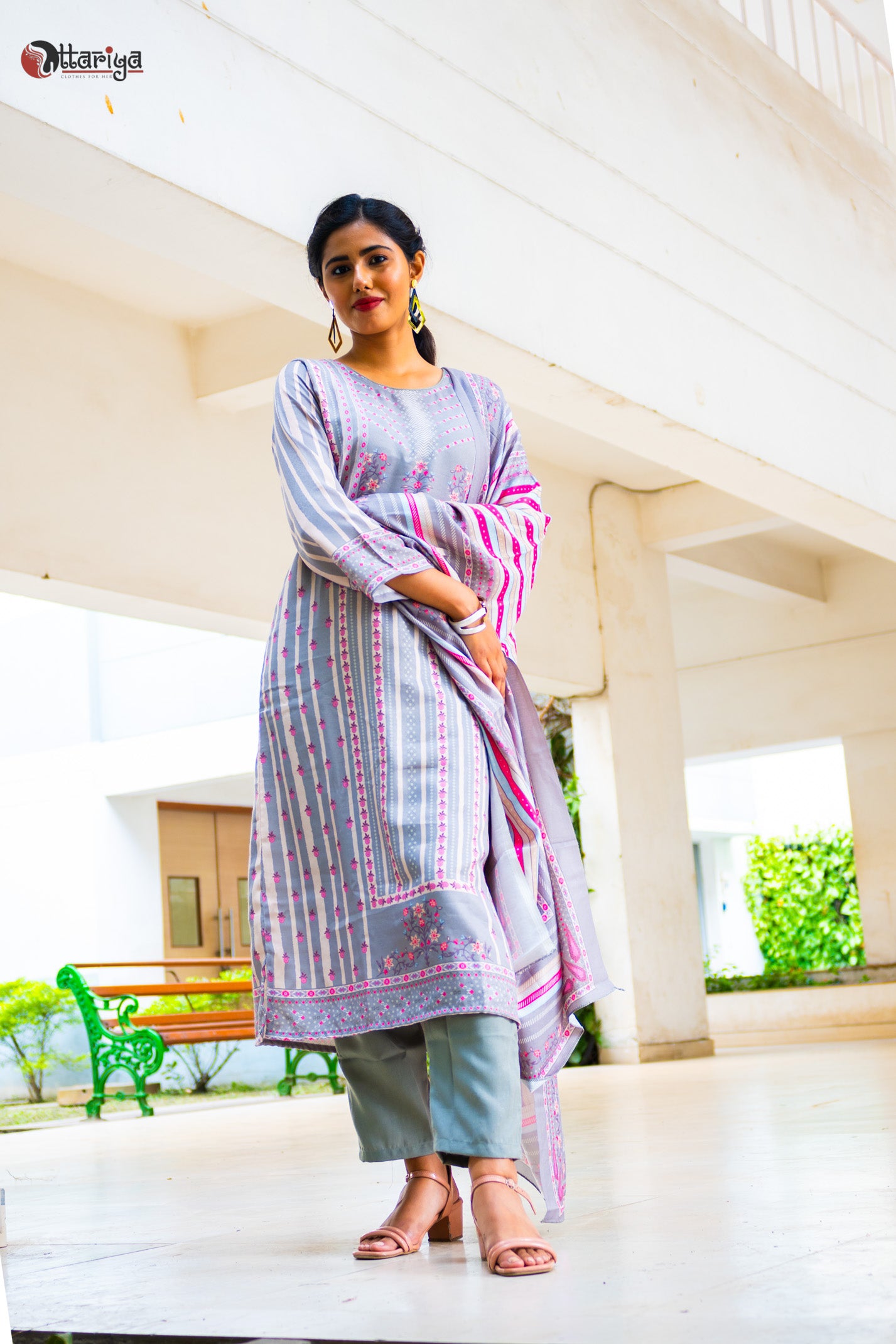 Gray Pashmina Silk Suit Set