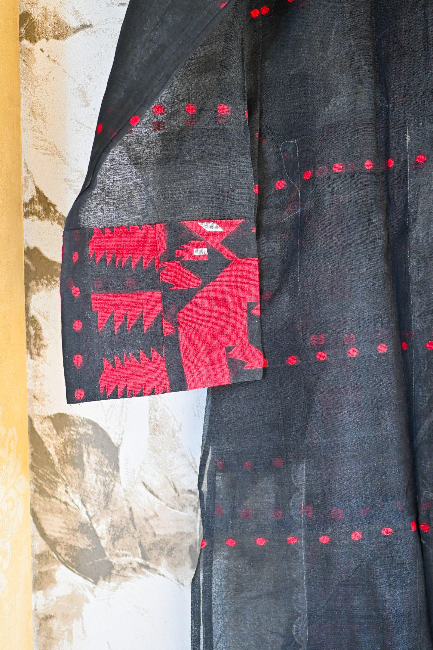 Jamdani long Kurta red black