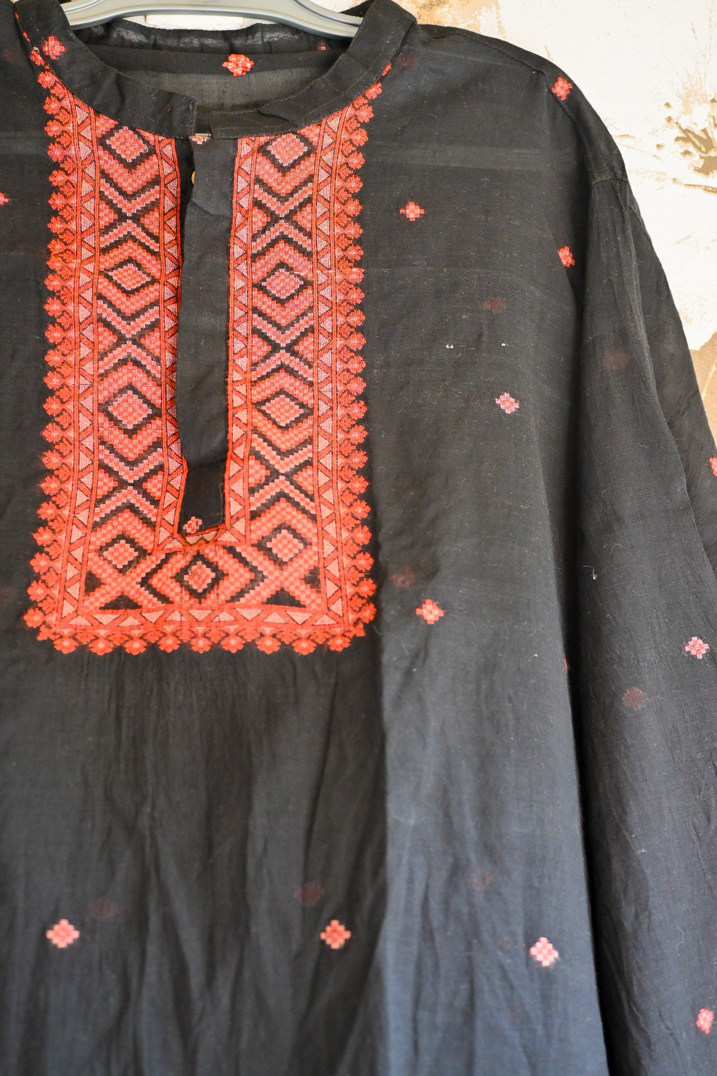 Black jamdani silk kurta
