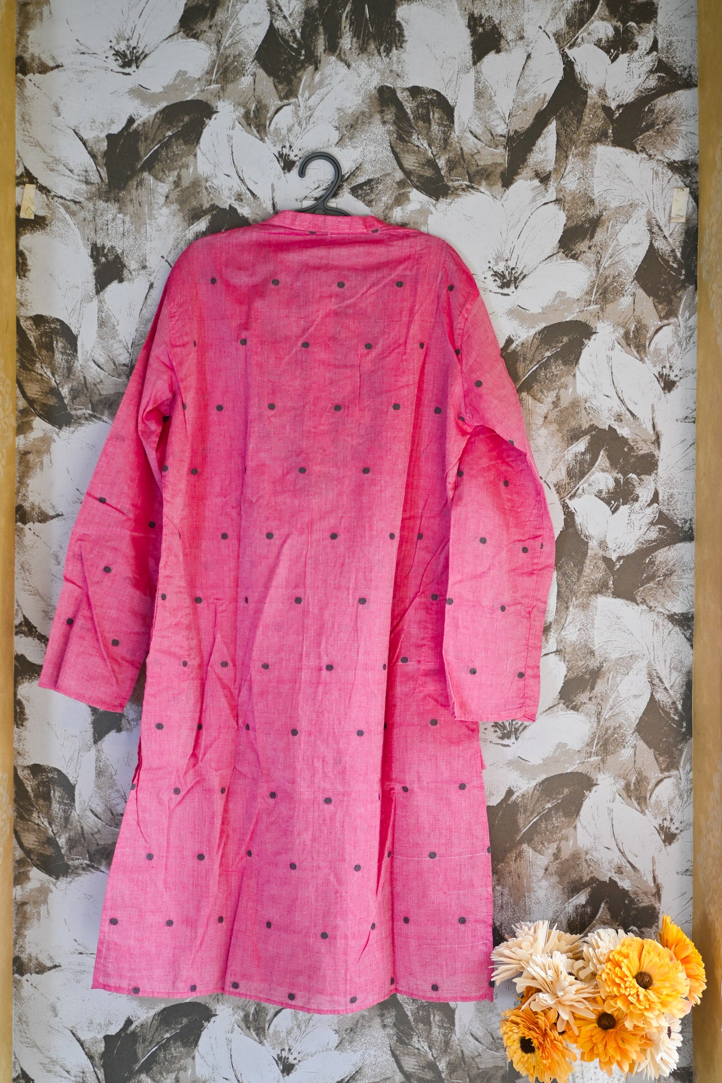 Pink jamdani silk kurta