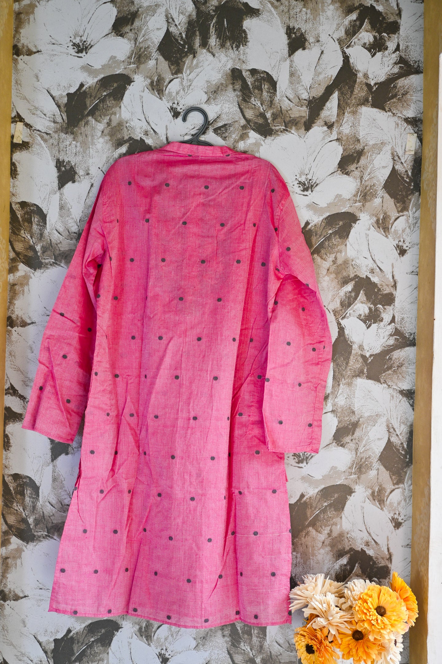 Pink jamdani silk kurta