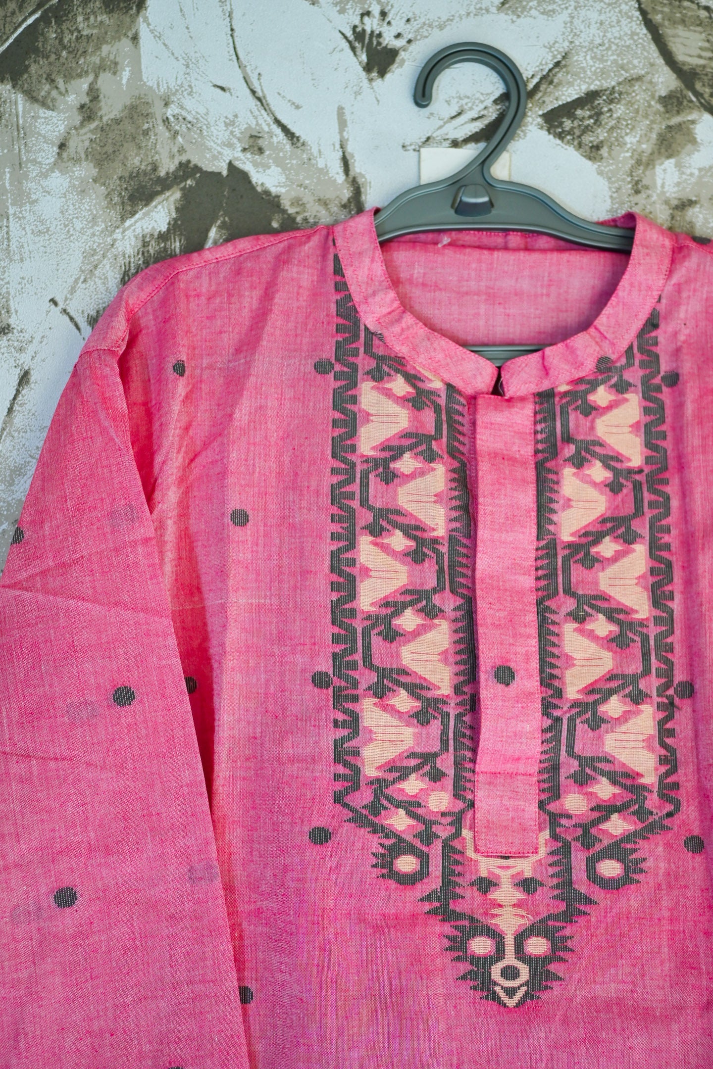 Pink jamdani silk kurta