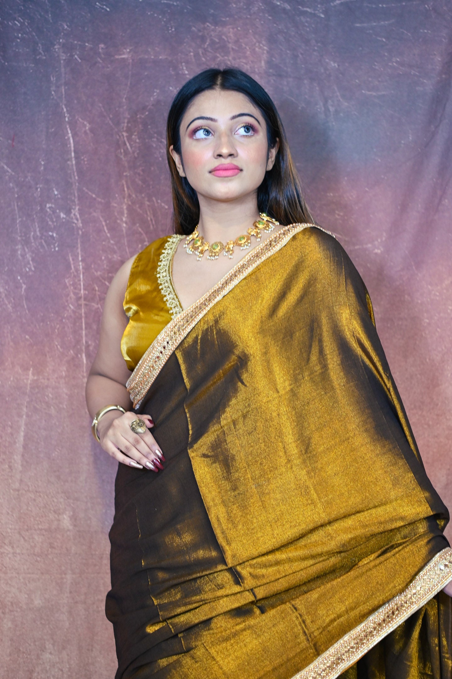 Copper gold Silk Zardosi Saree