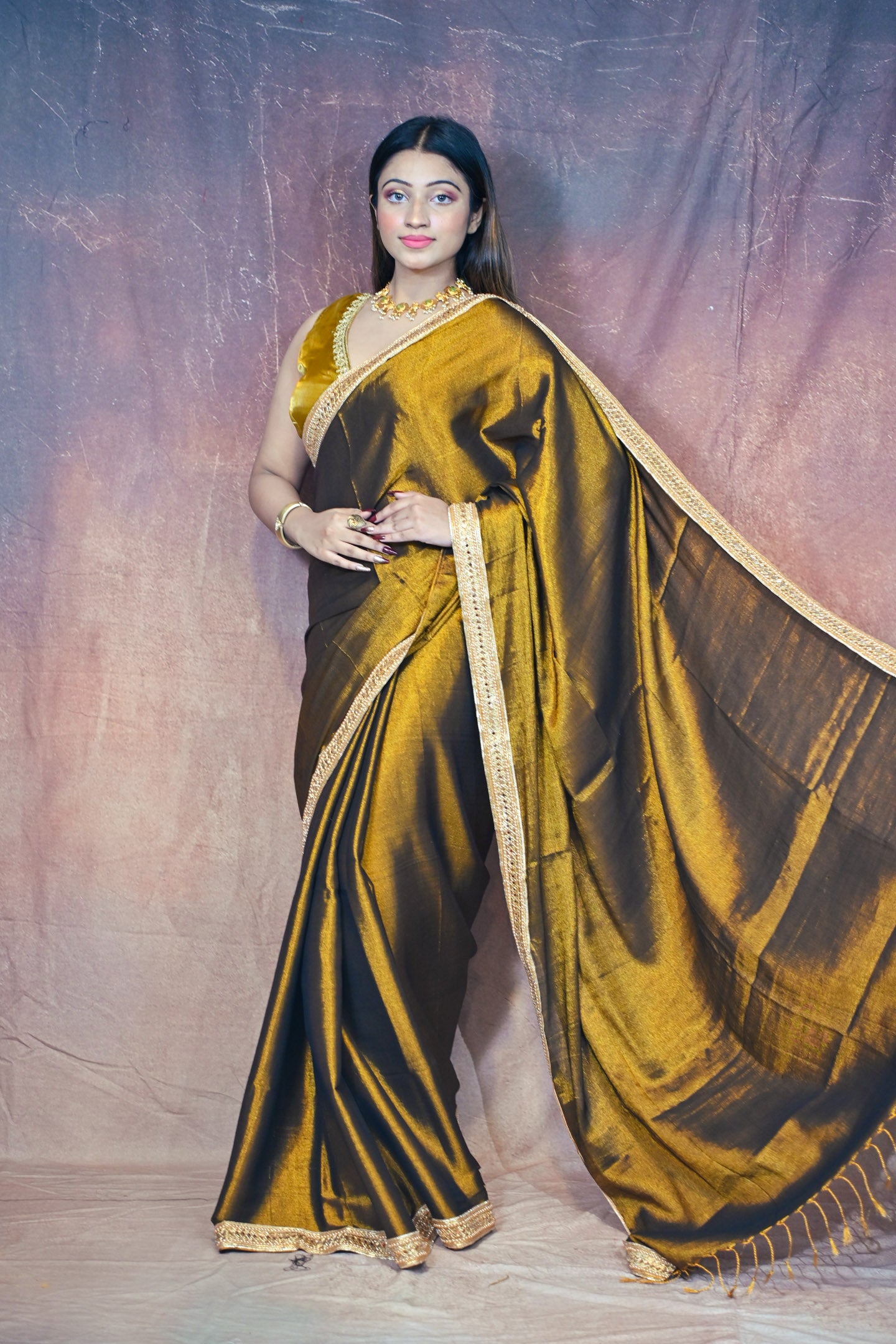 Copper gold Silk Zardosi Saree