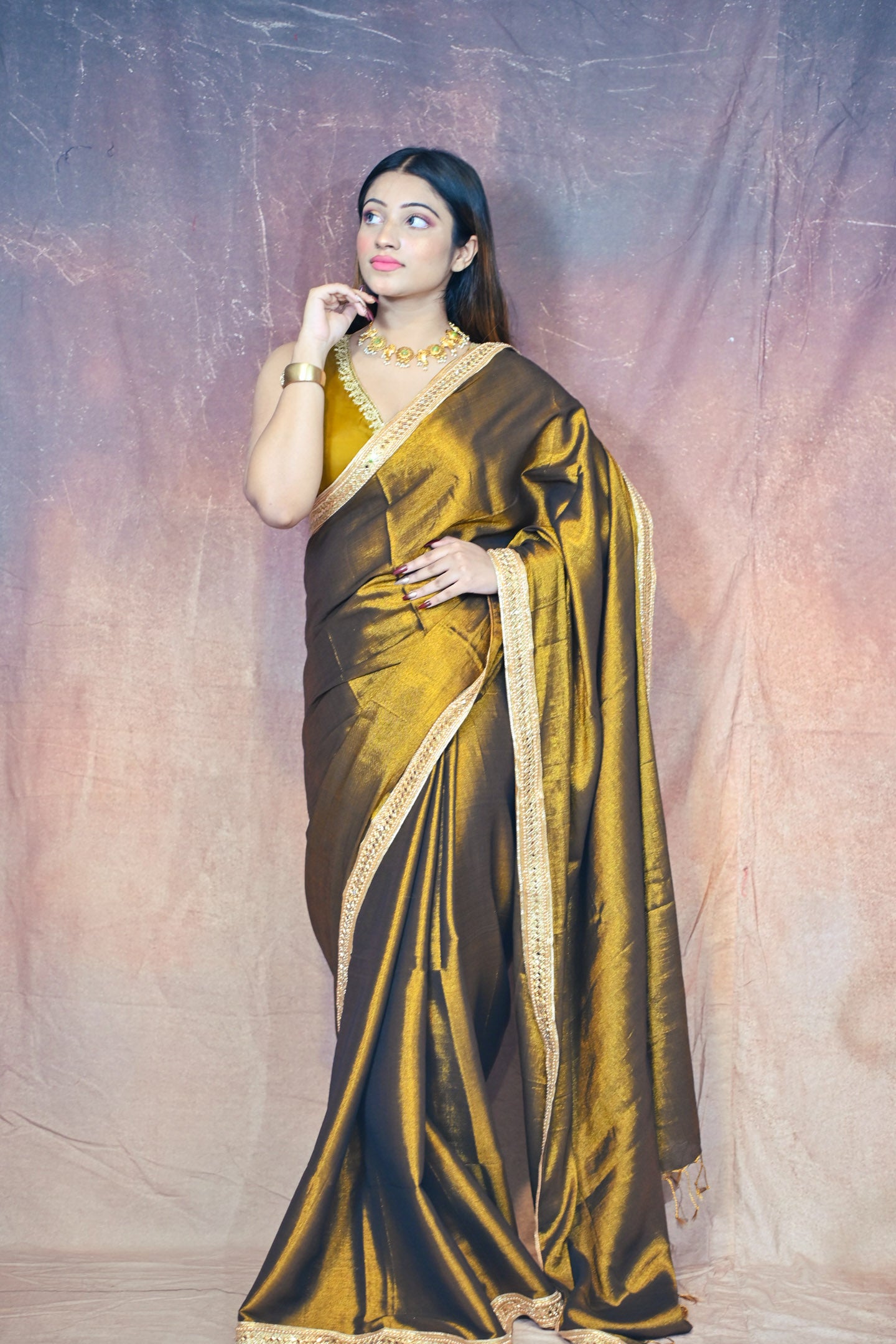 Copper gold Silk Zardosi Saree