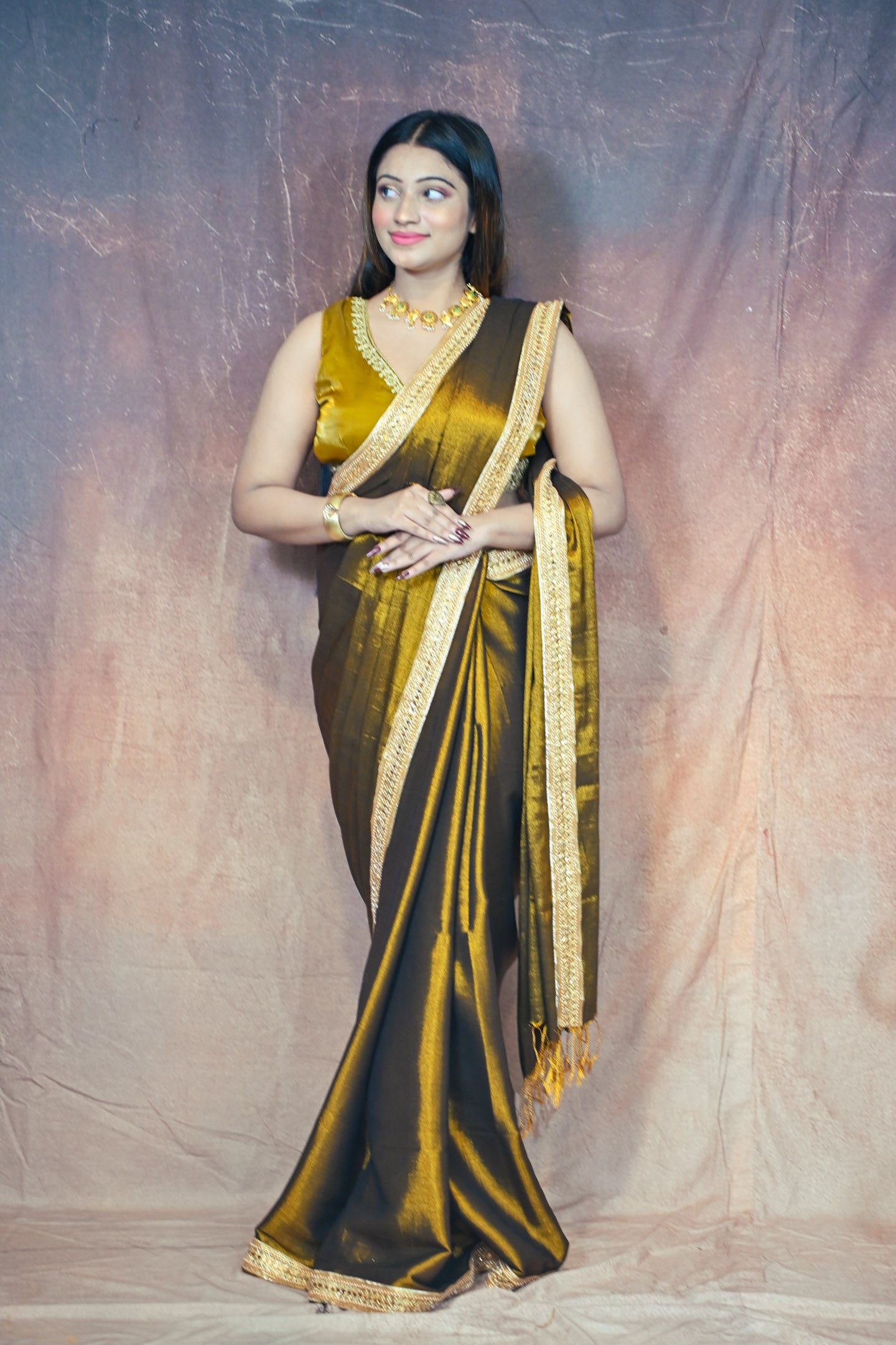 Copper gold Silk Zardosi Saree