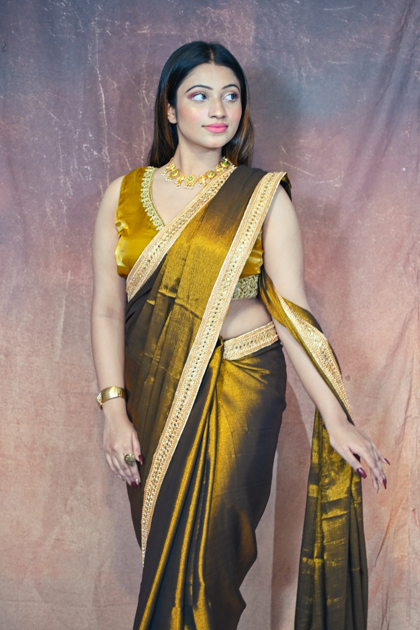 Copper gold Silk Zardosi Saree