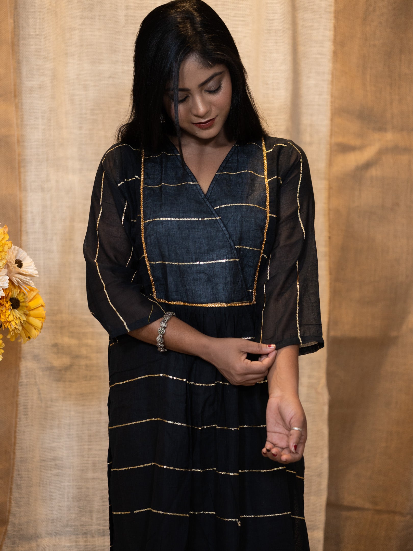 Midnight Glimmer Sequence Cotton Dress