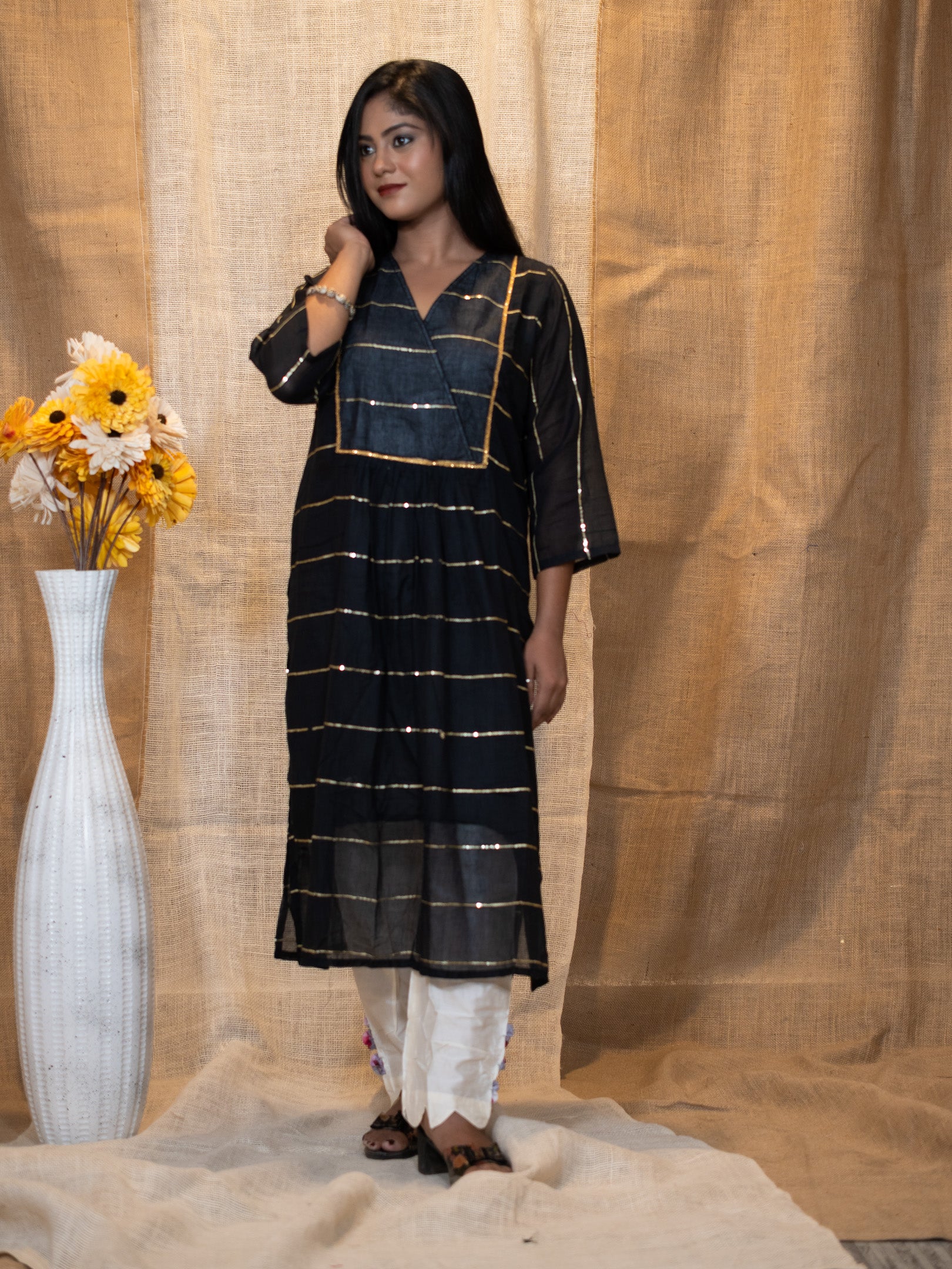 Midnight Glimmer Sequence Cotton Dress