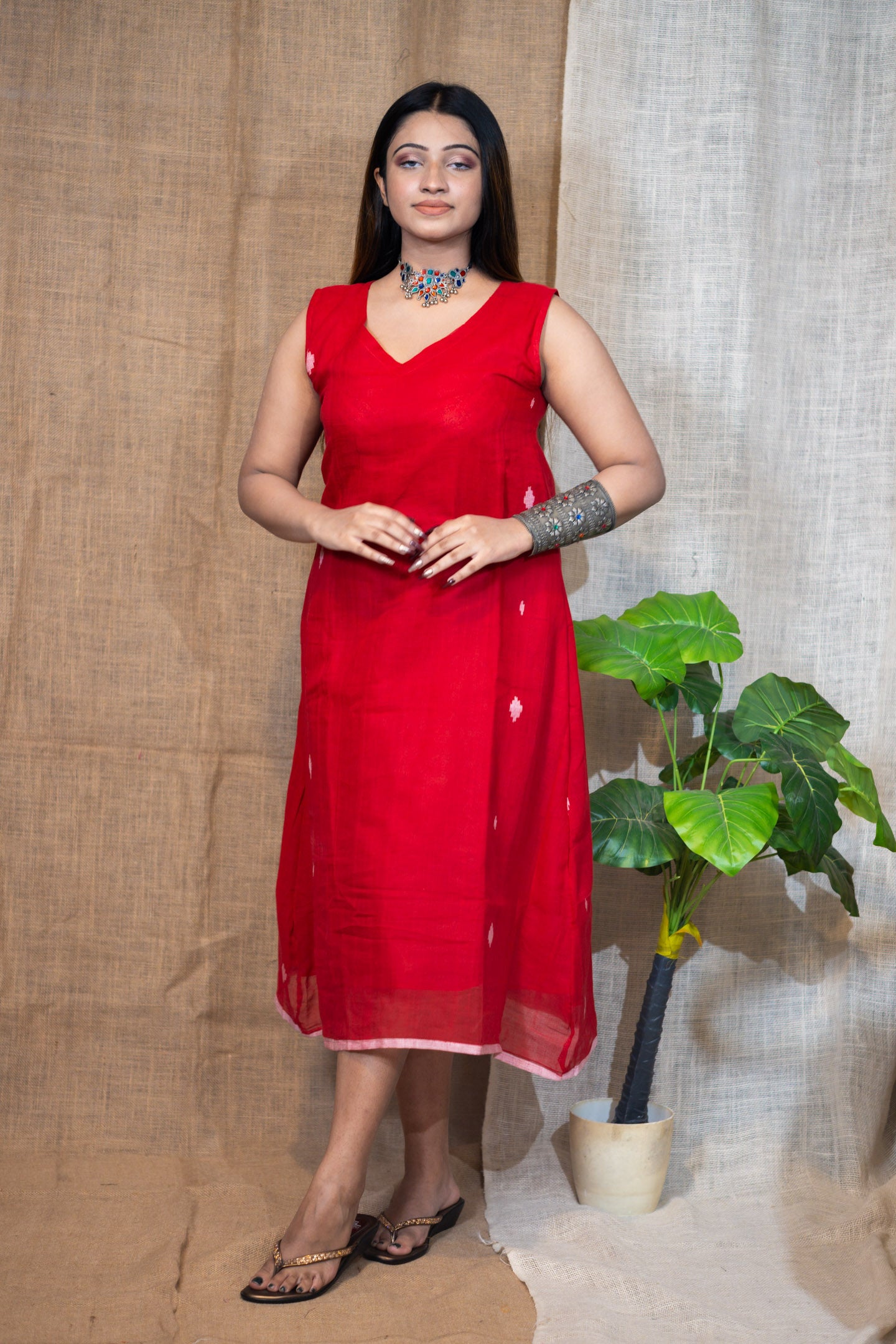 Red Jamdani Dress