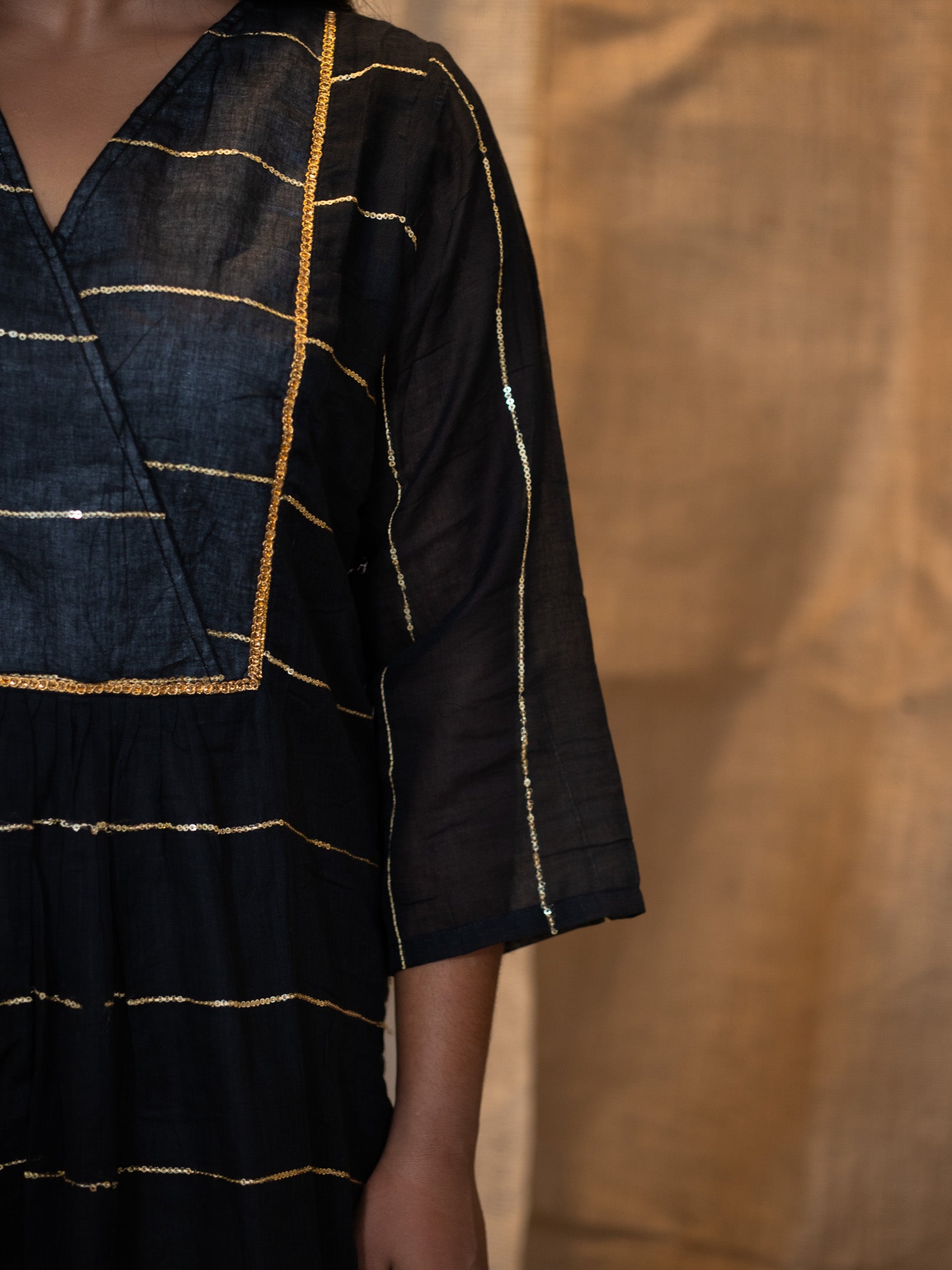 Midnight Glimmer Sequence Cotton Dress