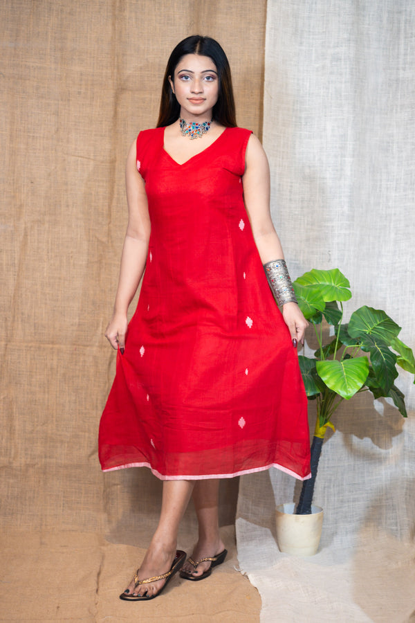 Red Jamdani Dress - Uttariya