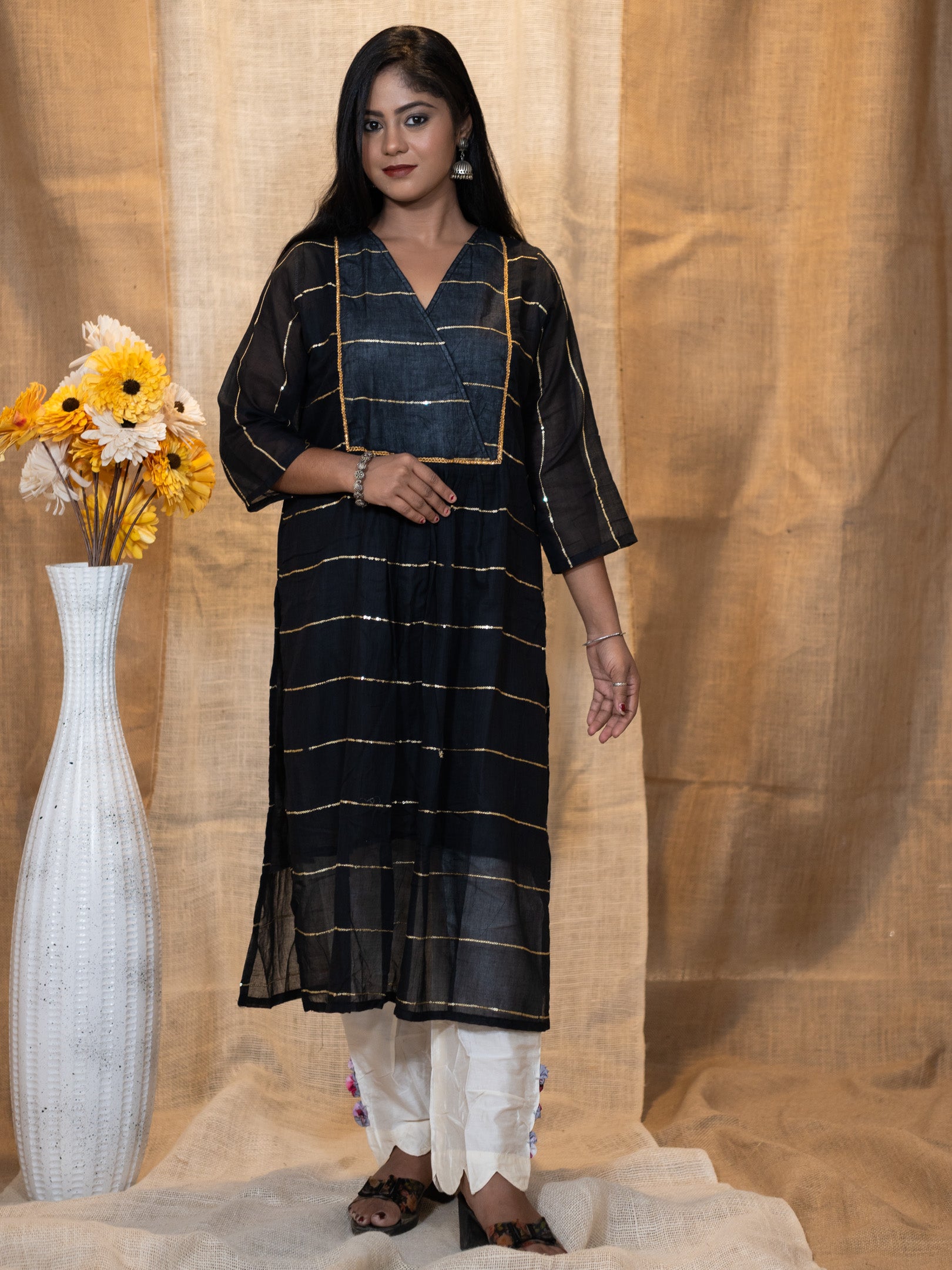 Midnight Glimmer Sequence Cotton Dress