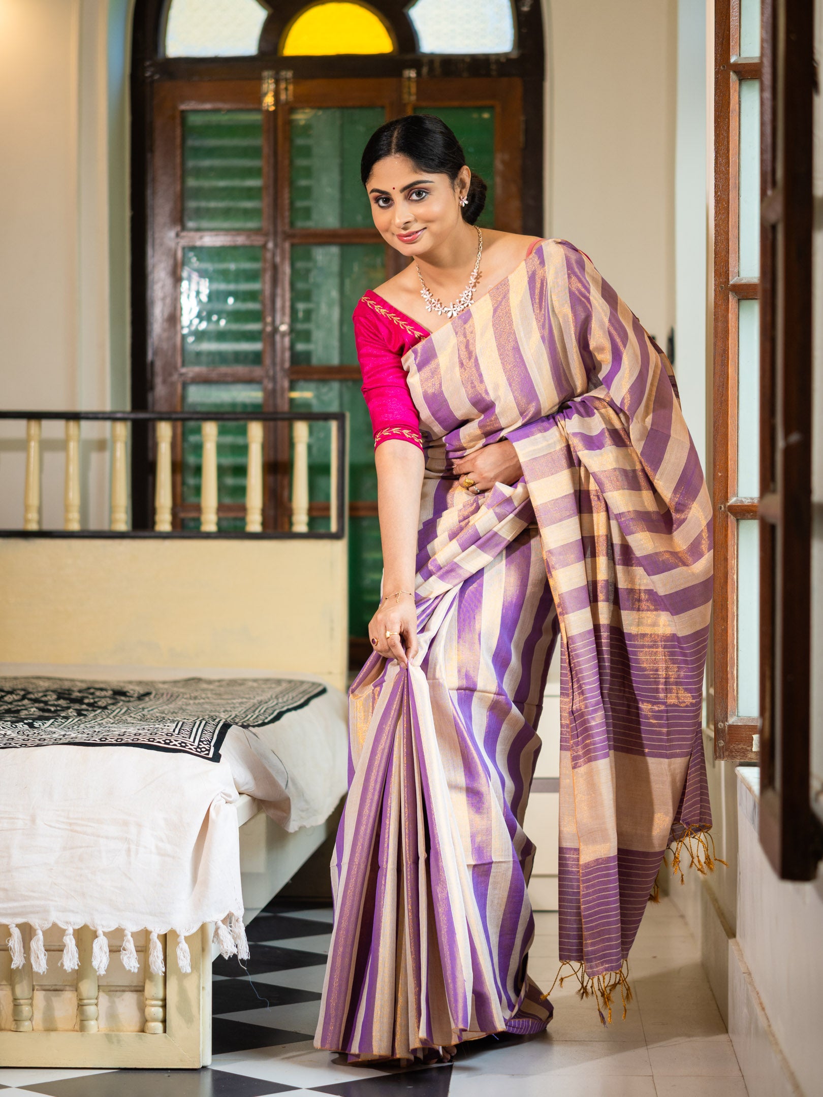Voilet and gold Glow Silk Saree