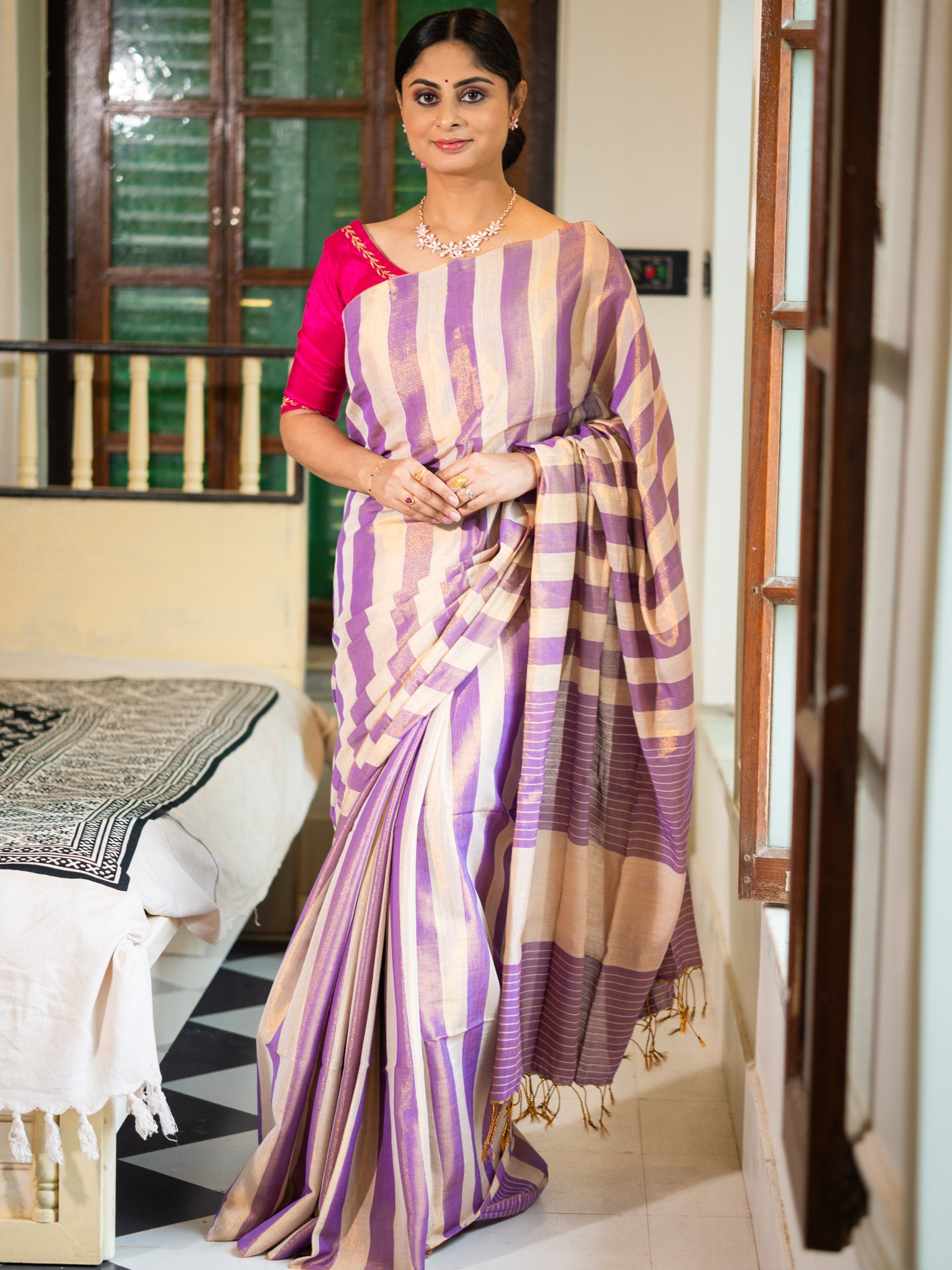 Voilet and gold Glow Silk Saree