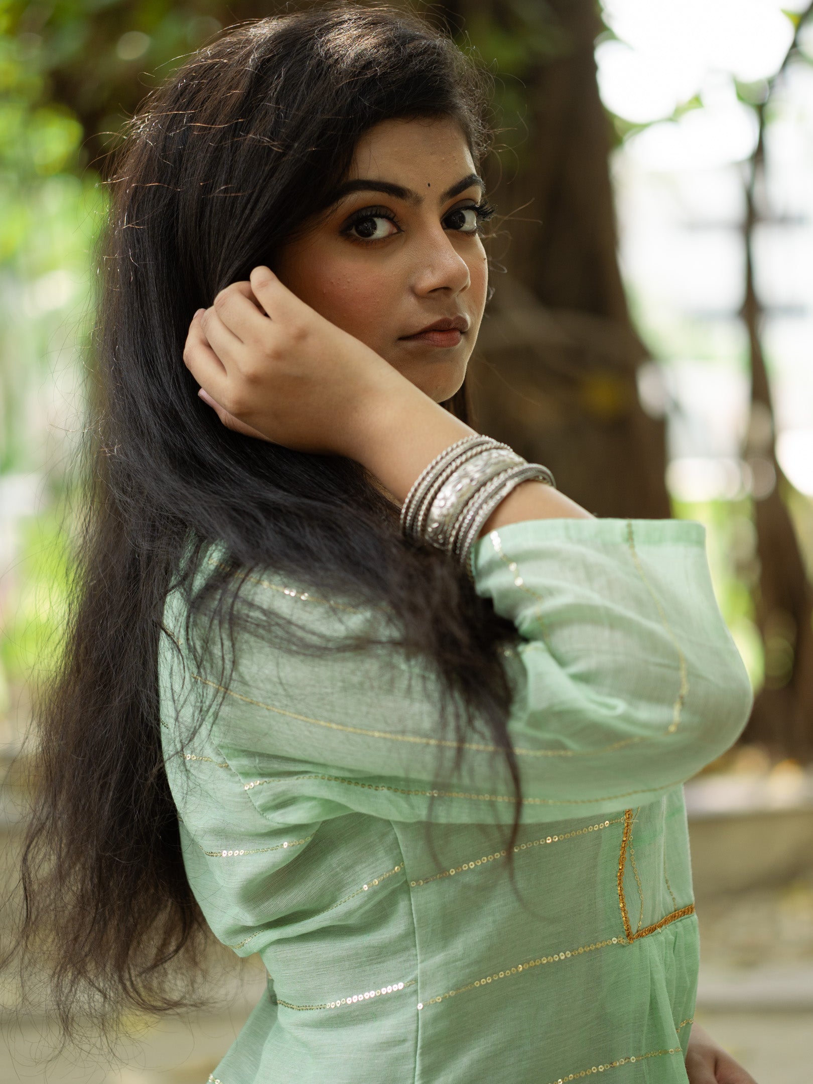 Sea Green Sequance Flare Cotton Kurta