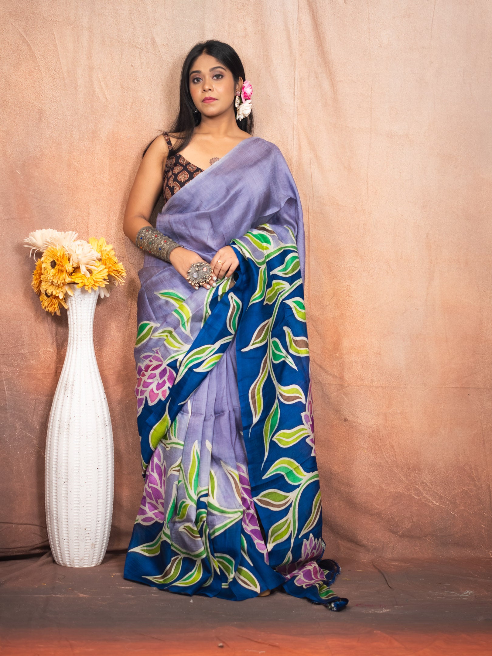 Grape Pure hand painted silk Saree