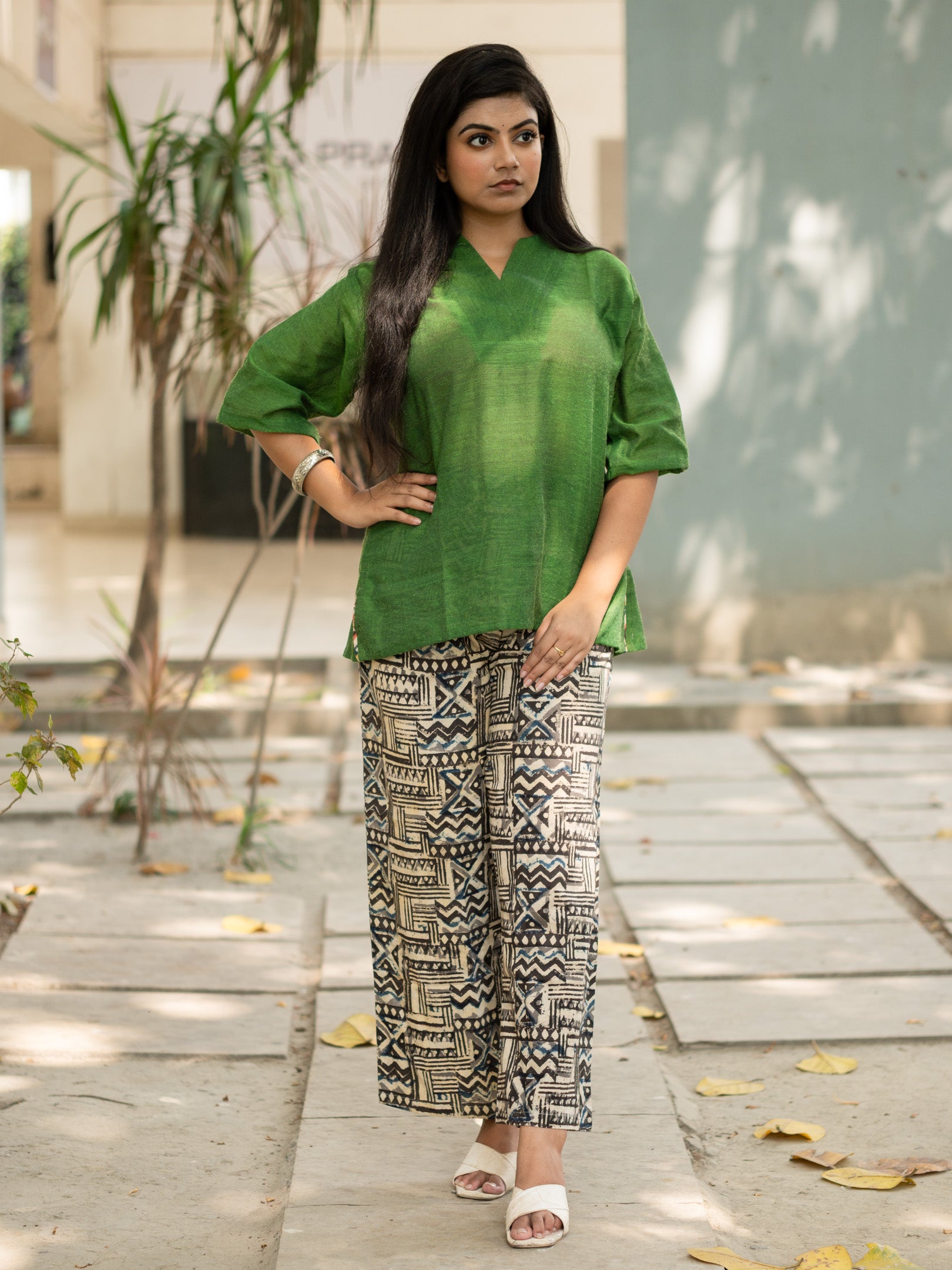 Green Khadi Co- Ord Set