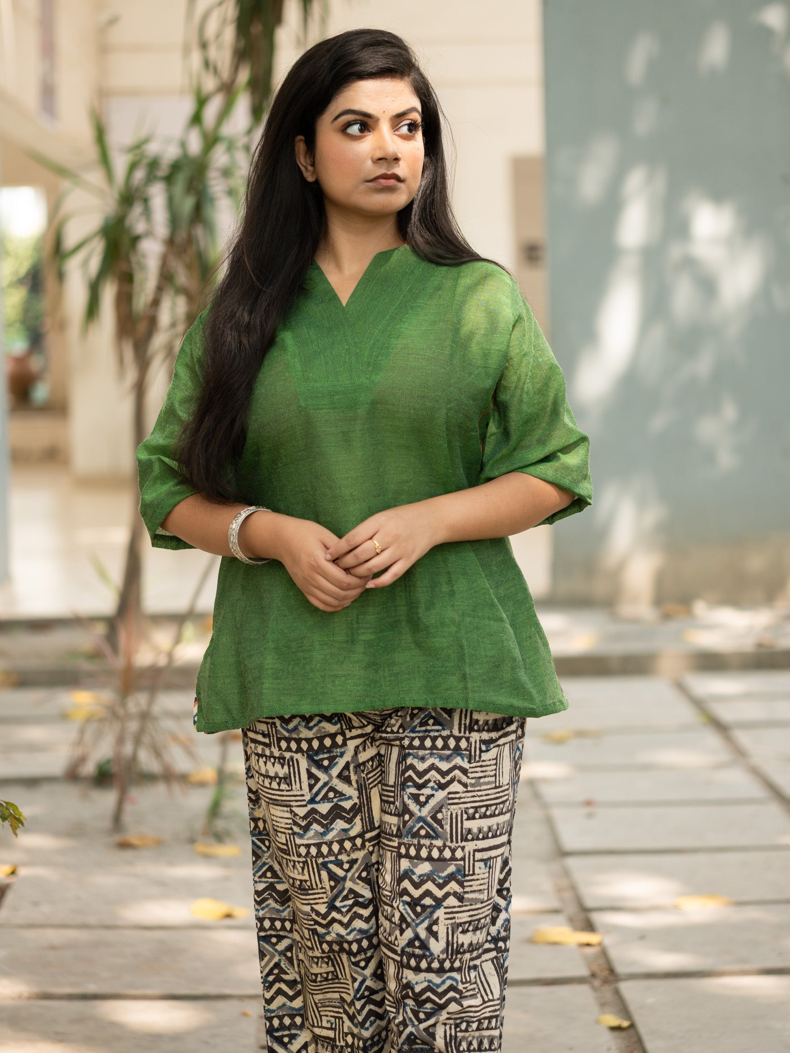Green Khadi Co- Ord Set