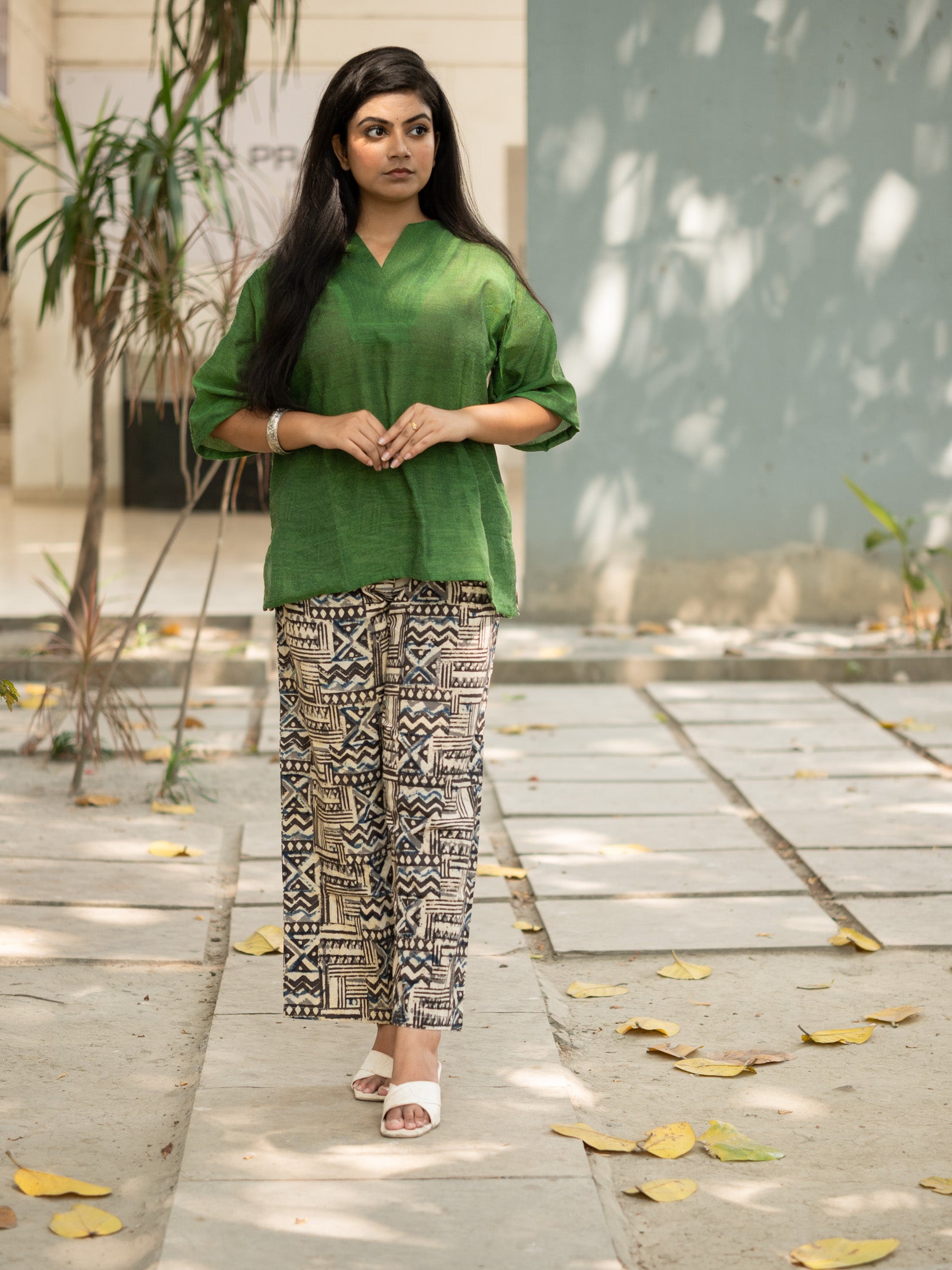 Green Khadi Co- Ord Set