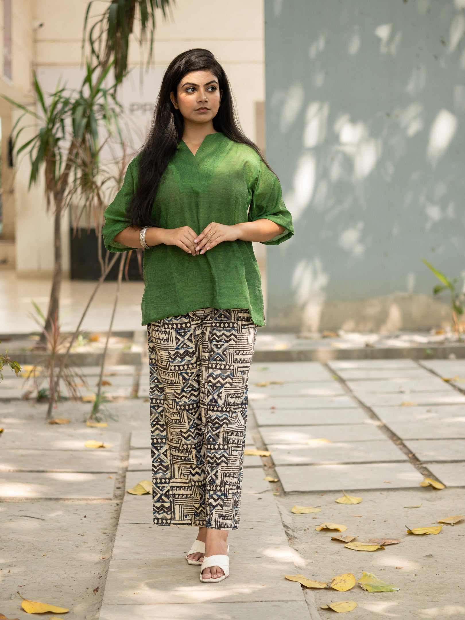 Green Khadi Co- Ord Set