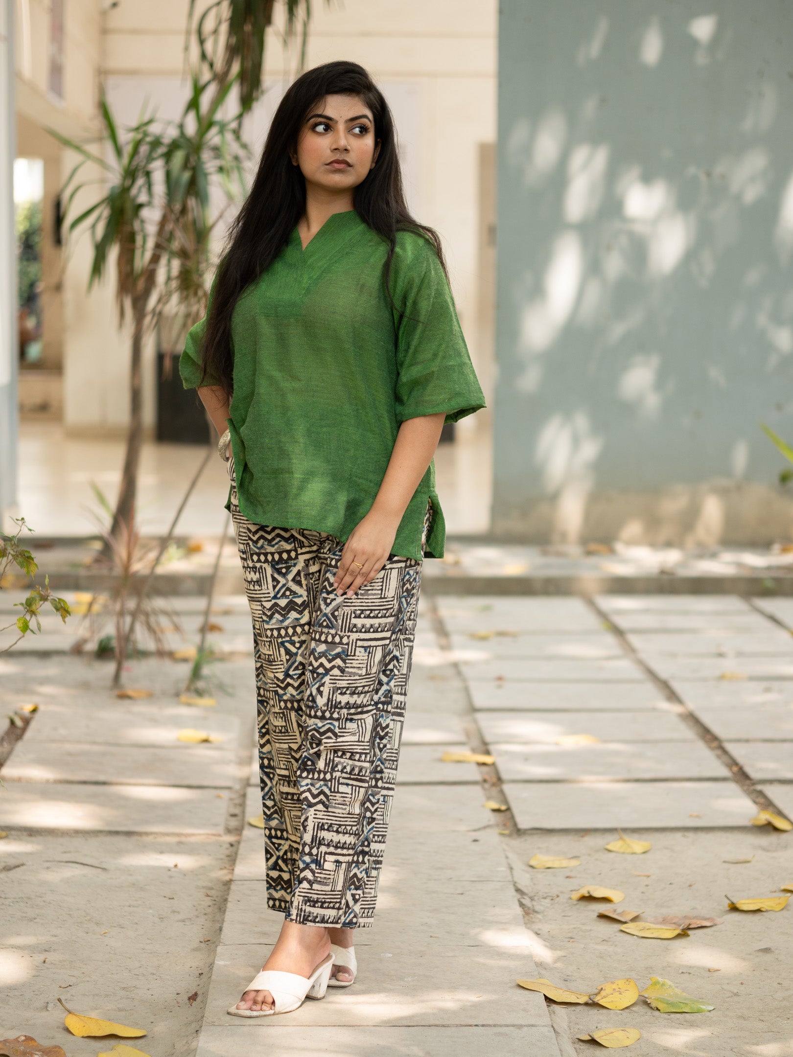 Green Khadi Co- Ord Set
